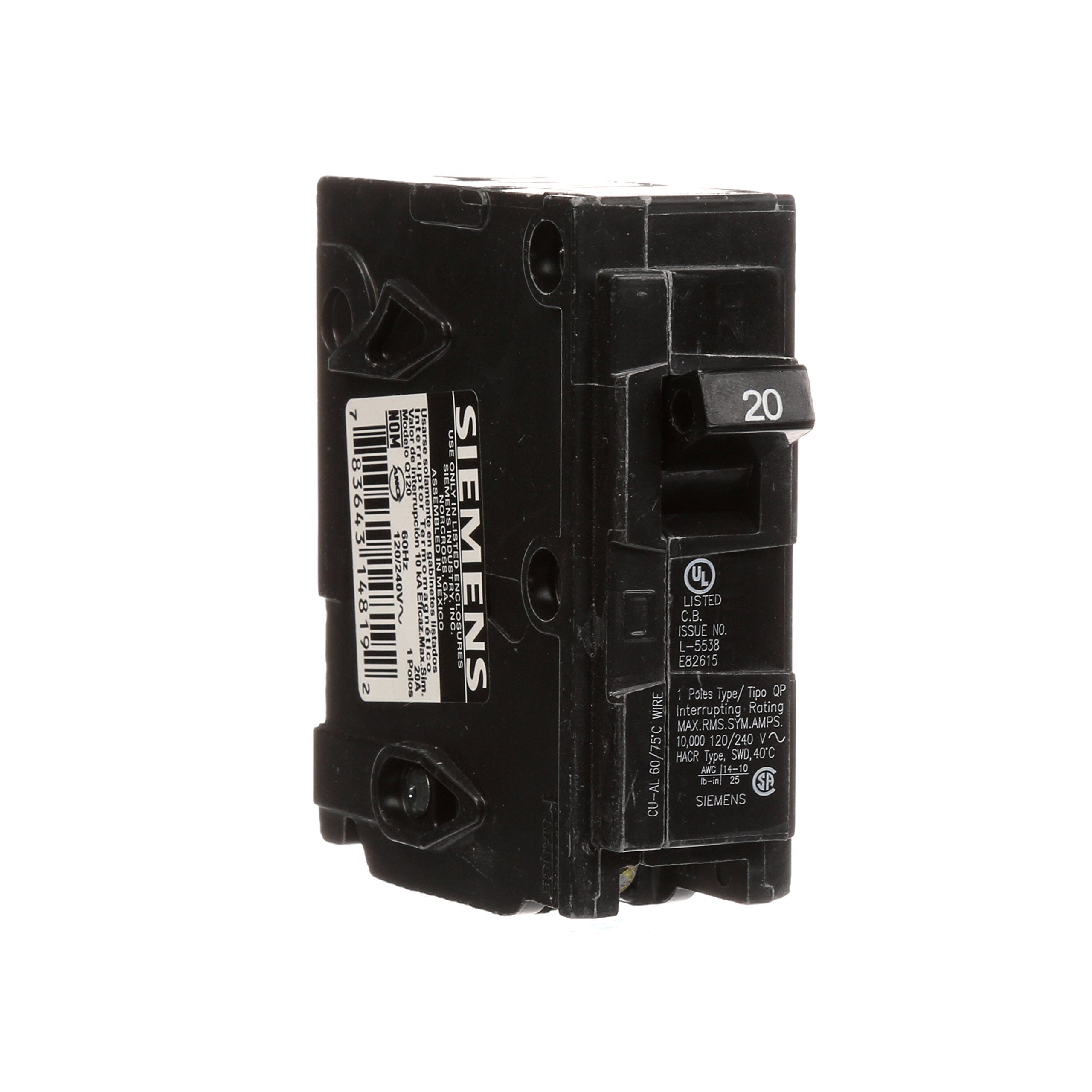 20-Amp Siemens Q120 Single Pole Type QP Circuit Breaker