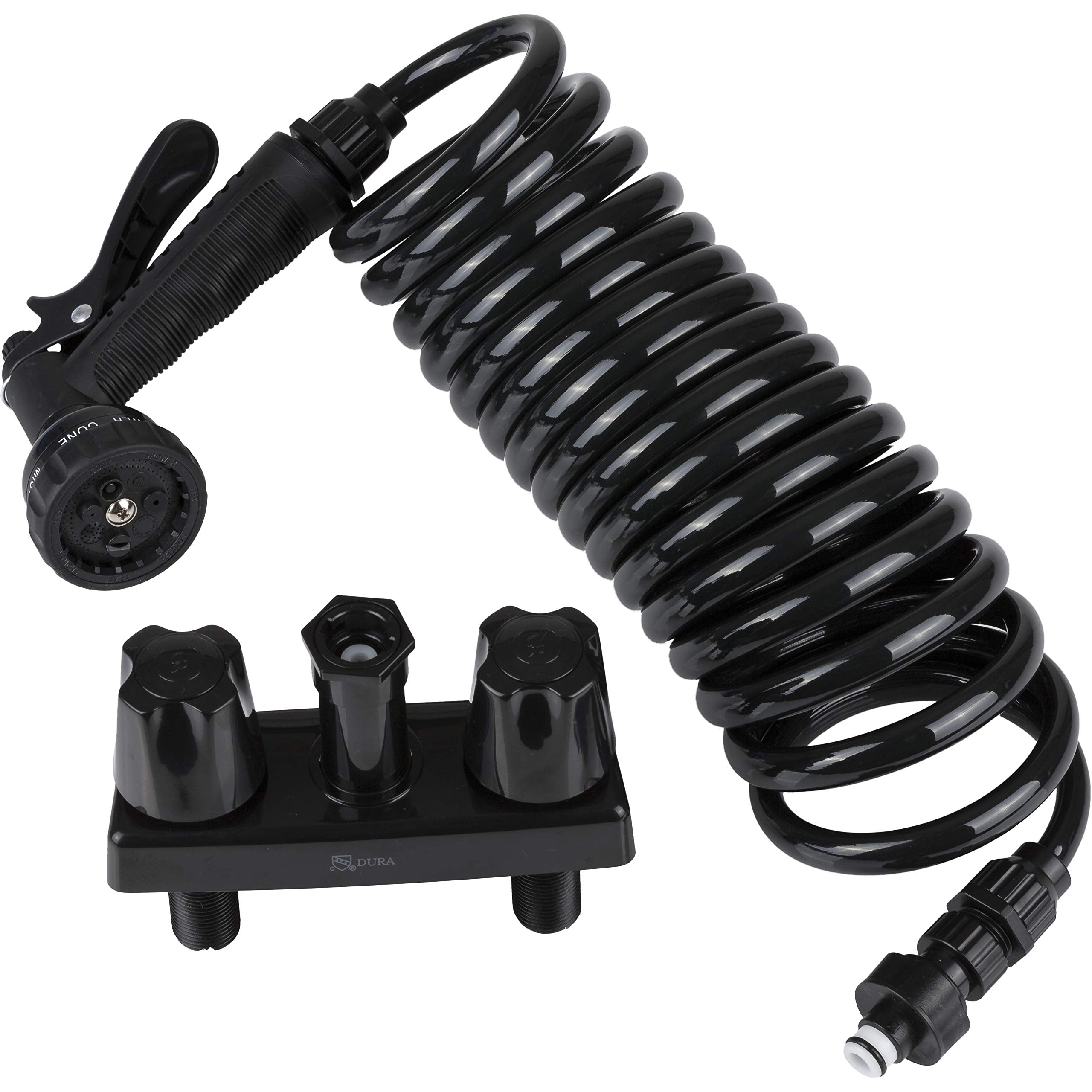 Dura Faucet RV Exterior Quick Connect Detachable Spray Faucet DF-SA186-BK 7-Option Nozzle (Black)