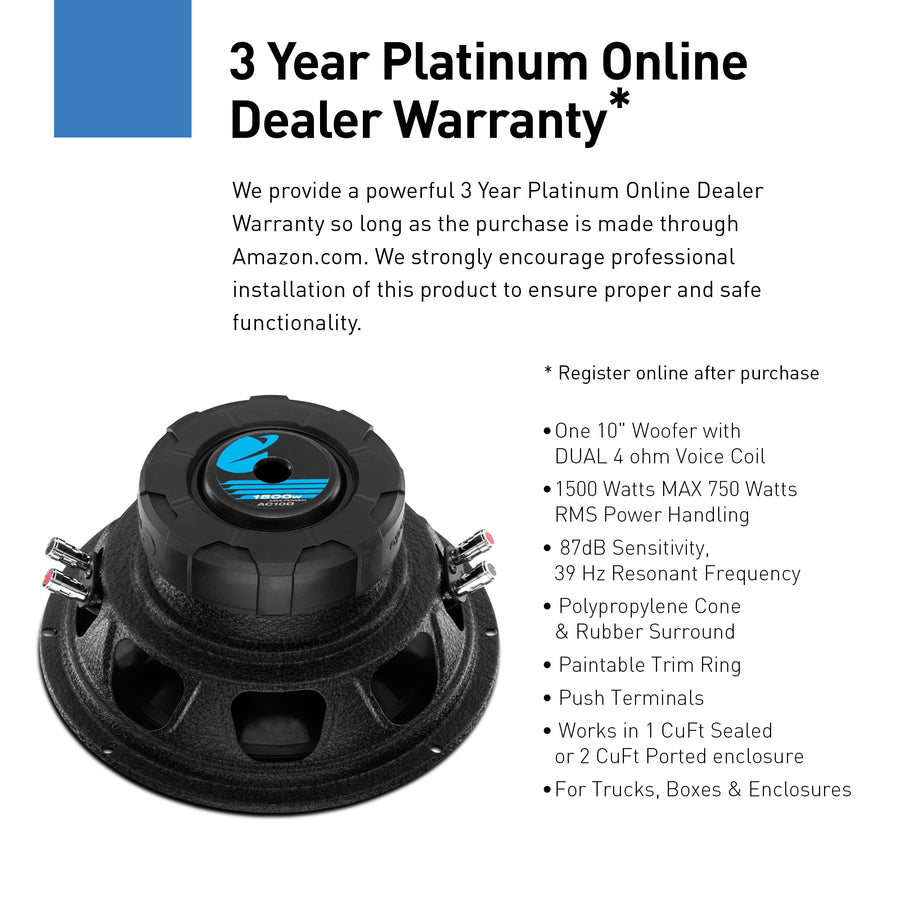 Anarchy Series Planet Audio AC10D 10 Inch Car Subwoofer - 1500 Watts Max, Dual 4 Ohm Voice Coil, Sold Individually