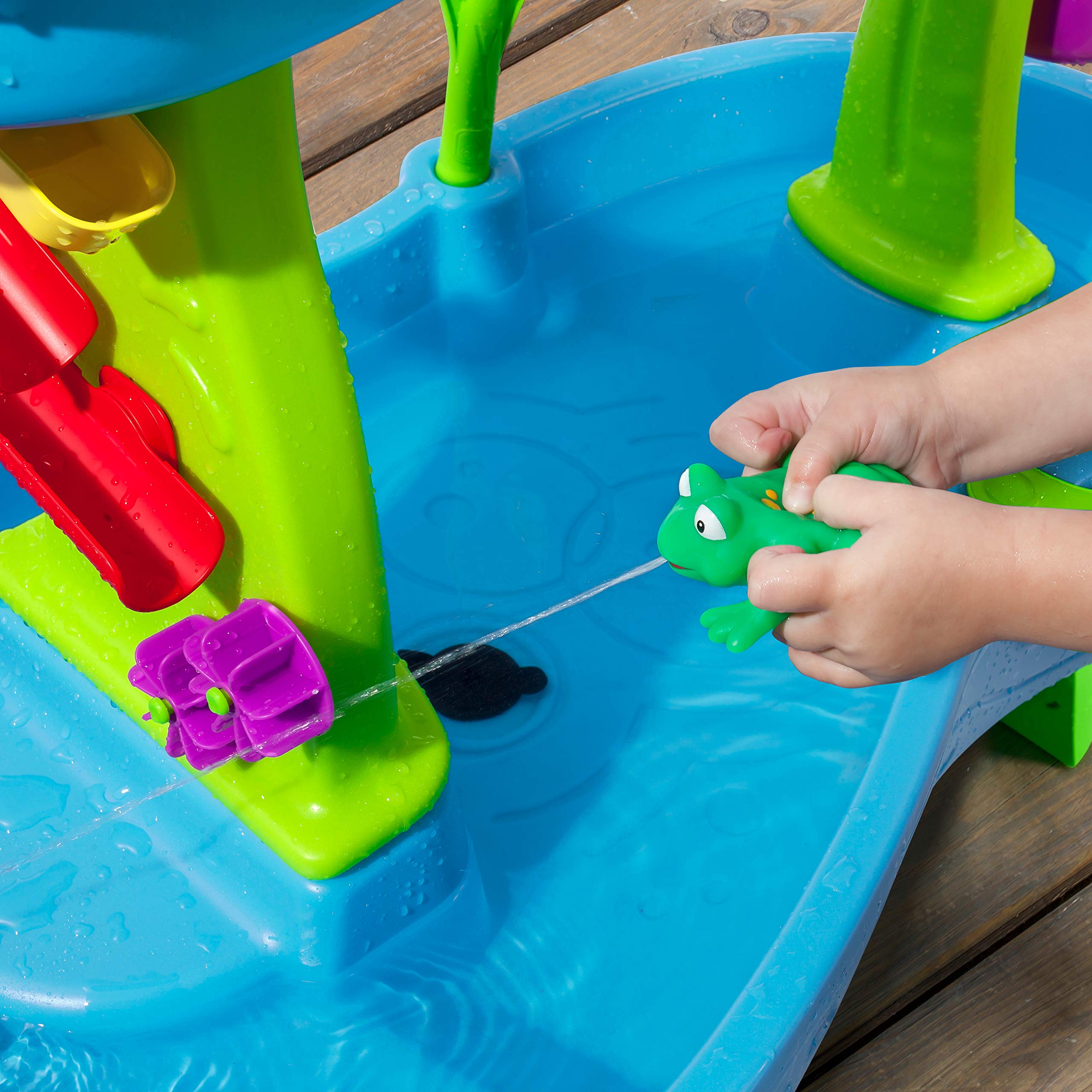 Step2 Splash Pond Rain Showers Water Table, Kids Water and Sand Activity Sensory Playset, Summer Outdoor Toys, 13 Piece Water Toy Accessories, For Toddlers 1.5+ Years Old, Blue & Green