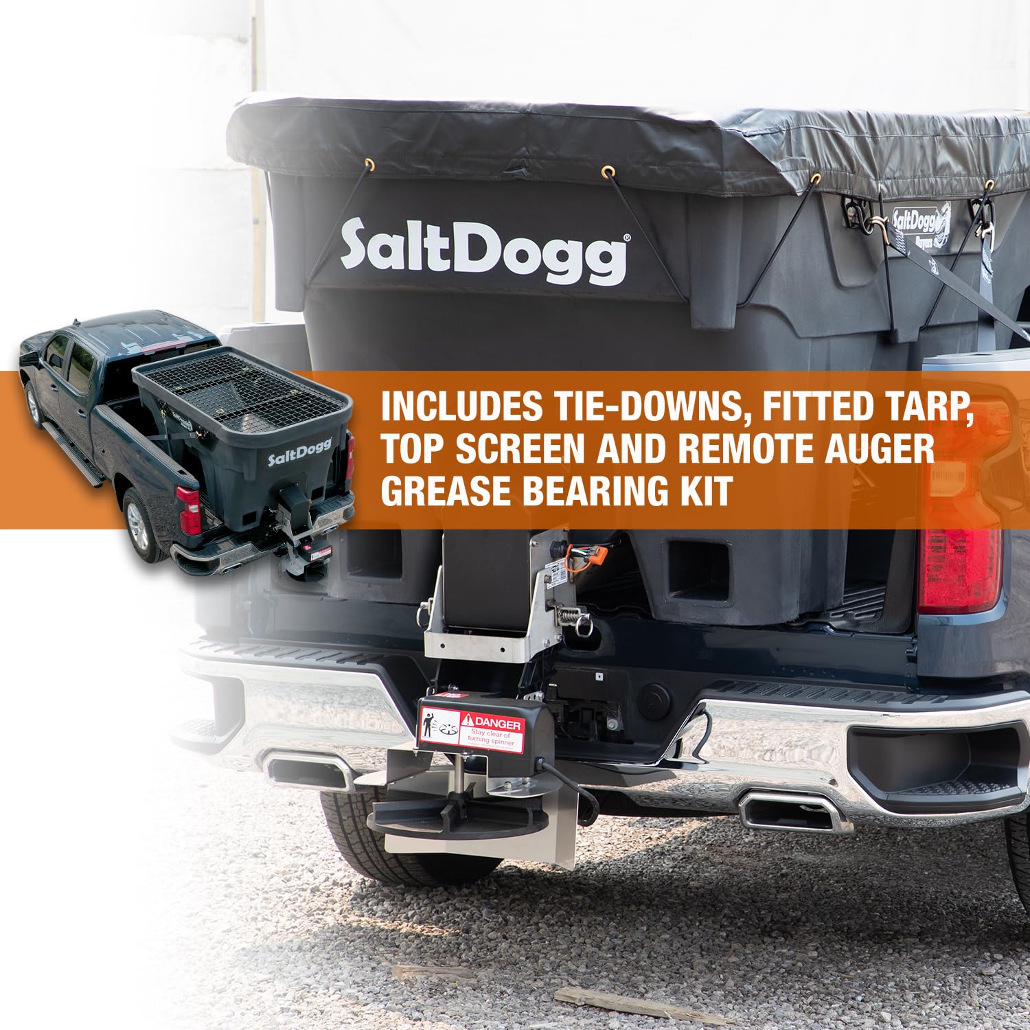 Buyers Products Salt & Sand Spreader SHPE1500 Commercial SaltDogg w/ Electrive Drive Hopper, Made In The USA, 1.5 Cu. Yds. Capacity, Stainless Steel Auger, Medium/Heavy Duty Commercial Salt Spreader