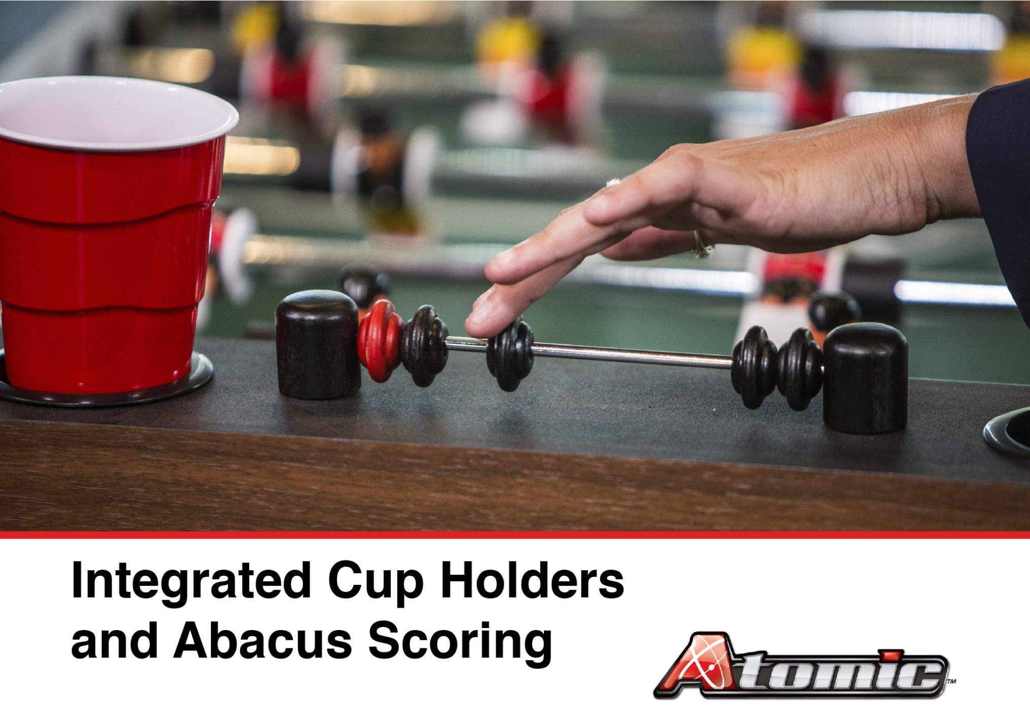 Foosball Table Atomic Gladiator with Integrated Cup Holders and Abacus Scoring