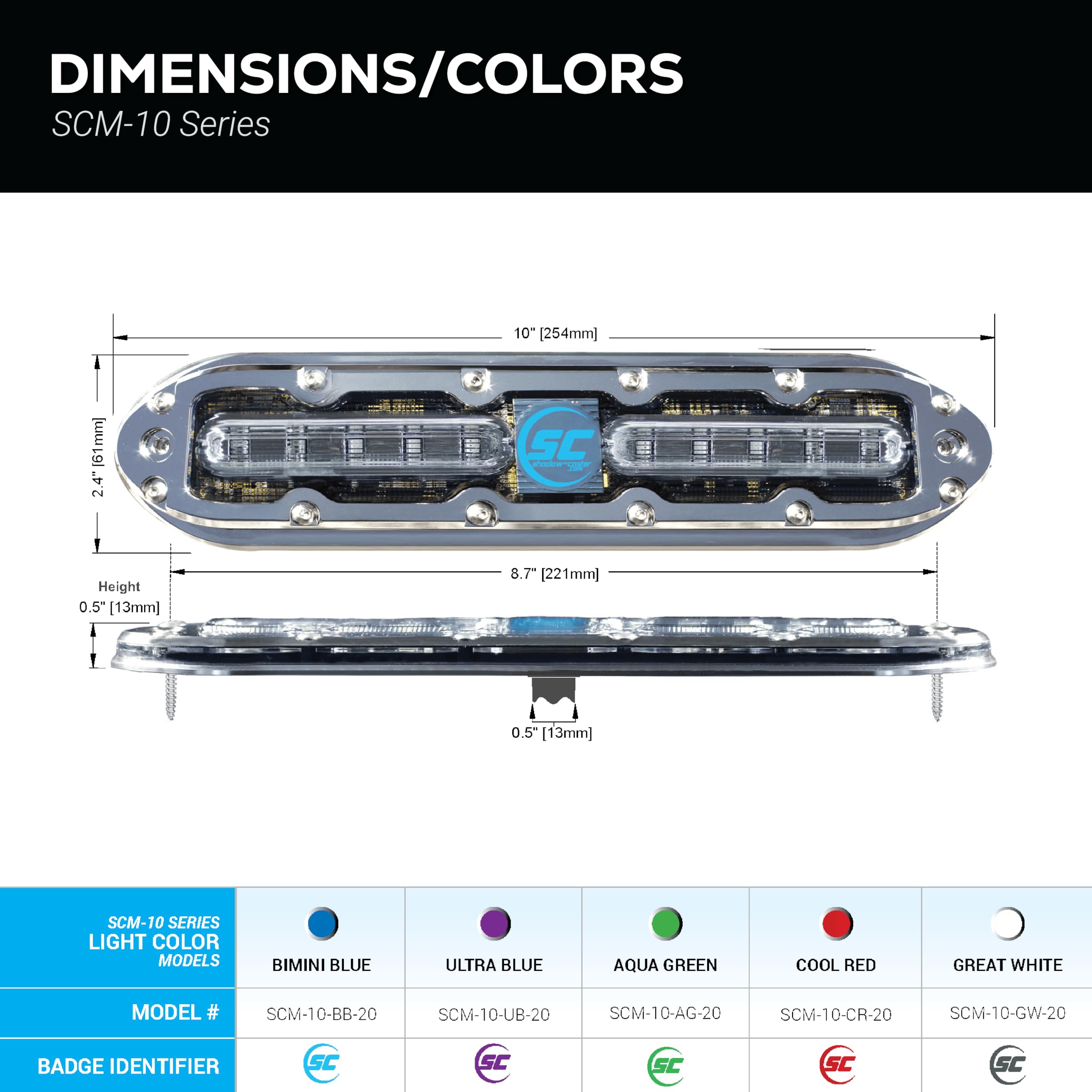 Great White Shadow-Caster SCM-10 LED Underwater Boat Light - 316 Stainless Steel Housing - Polycarbonate Lens - IP68 Fully Submersible Waterproof