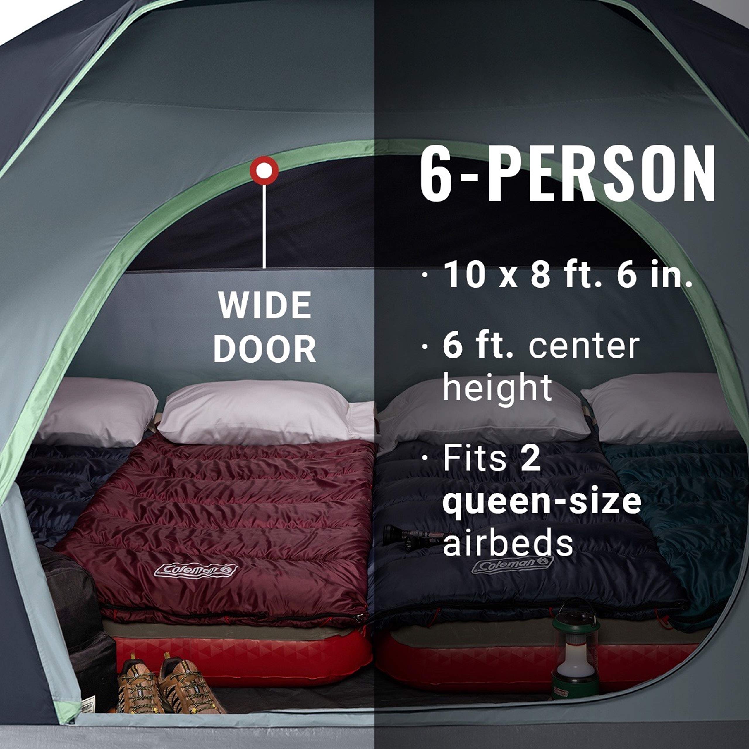 Coleman Camping Tent Skydome with 5 Minute Setup, 2/4/6/8 Person Weatherproof Tent with Rainfly & Carry Bag, 20% More Headroom Than Traditional Canopies