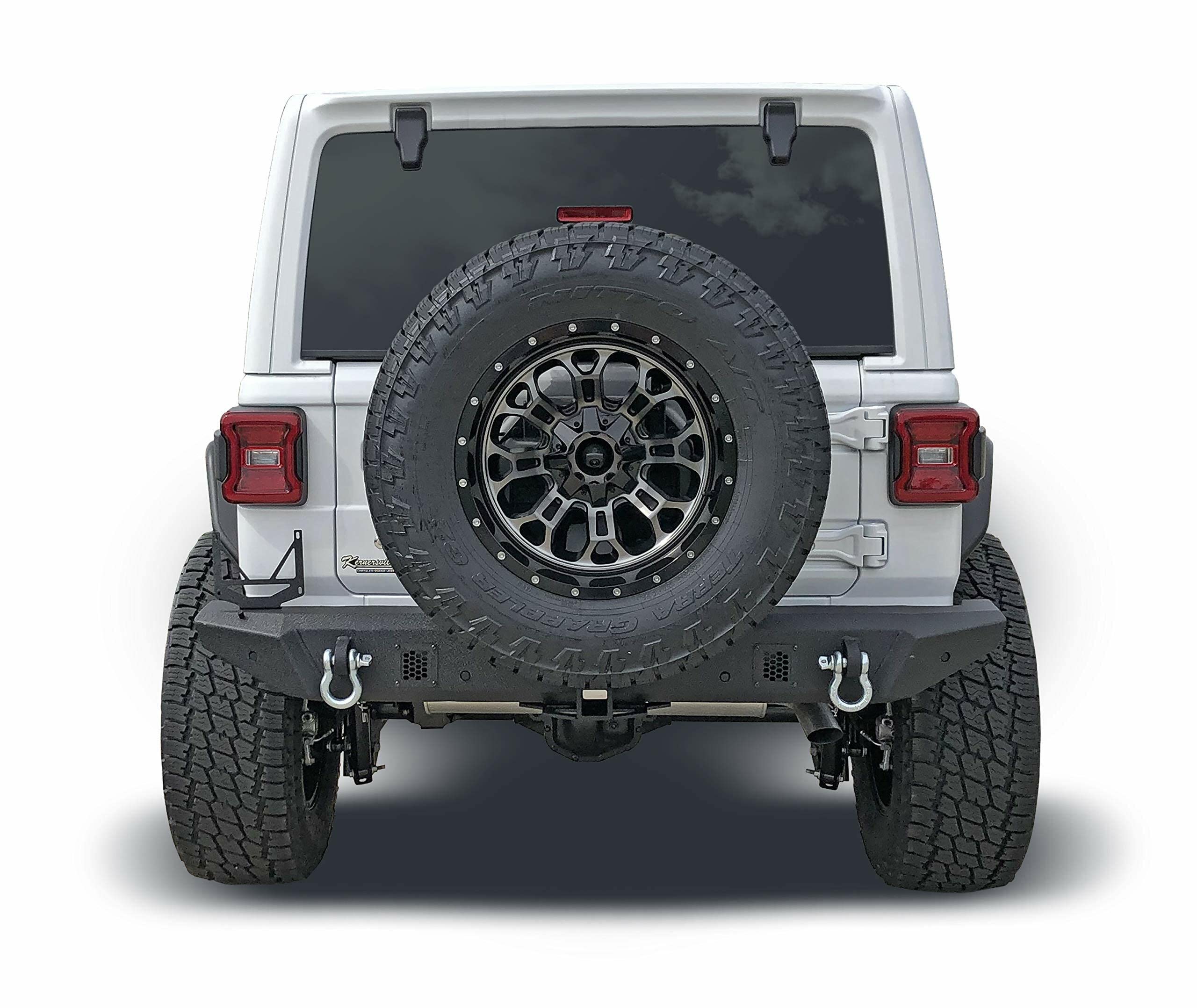 Jeep Wrangler JL 2018–2025 Rear Bumper Fits One-Piece Textured Black Steel Bumper, Direct-Fit, 2 Inch Receiver, D-Ring Mounts & D-Rings, License Plate Bracket TrailFX JL06T