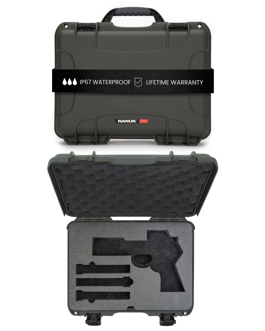 Waterproof Hard Case NANUK 910 with Foam Insert for Pistol Optic Ready, Olive