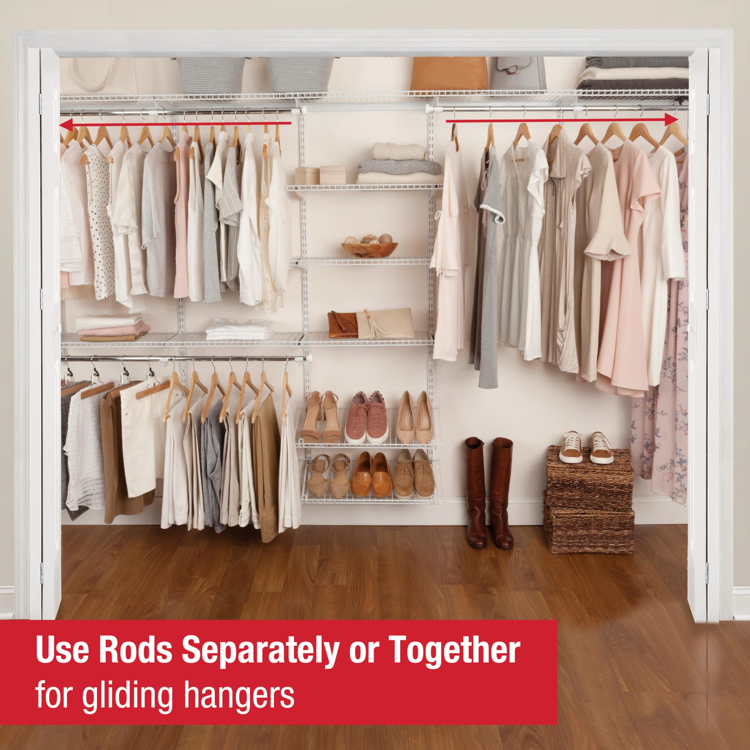 Rubbermaid Configurations Closet Kit Custom 6-10 Ft. Adjustable Metal Wire Shelving White Finish Expandable Organization System Hardware Included for Home Closet/Pantry/Laundry/Mudroom