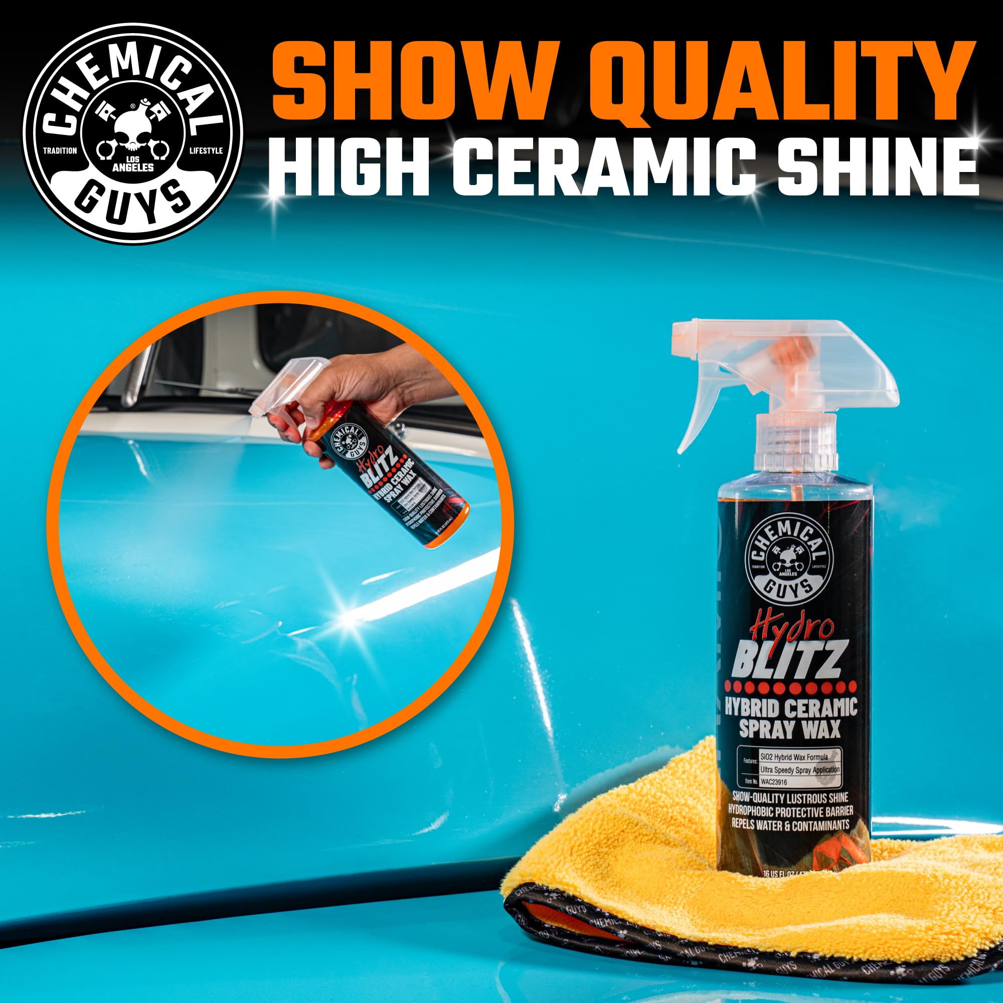 Chemical Guys HydroBlitz Ceramic Spray Wax - Carnauba Hybrid Spray Formula for Cars, Trucks, SUVs and RVs, Boosts Gloss, Protection & Water Beading on Paint, Glass and Wheels, 16 fl oz