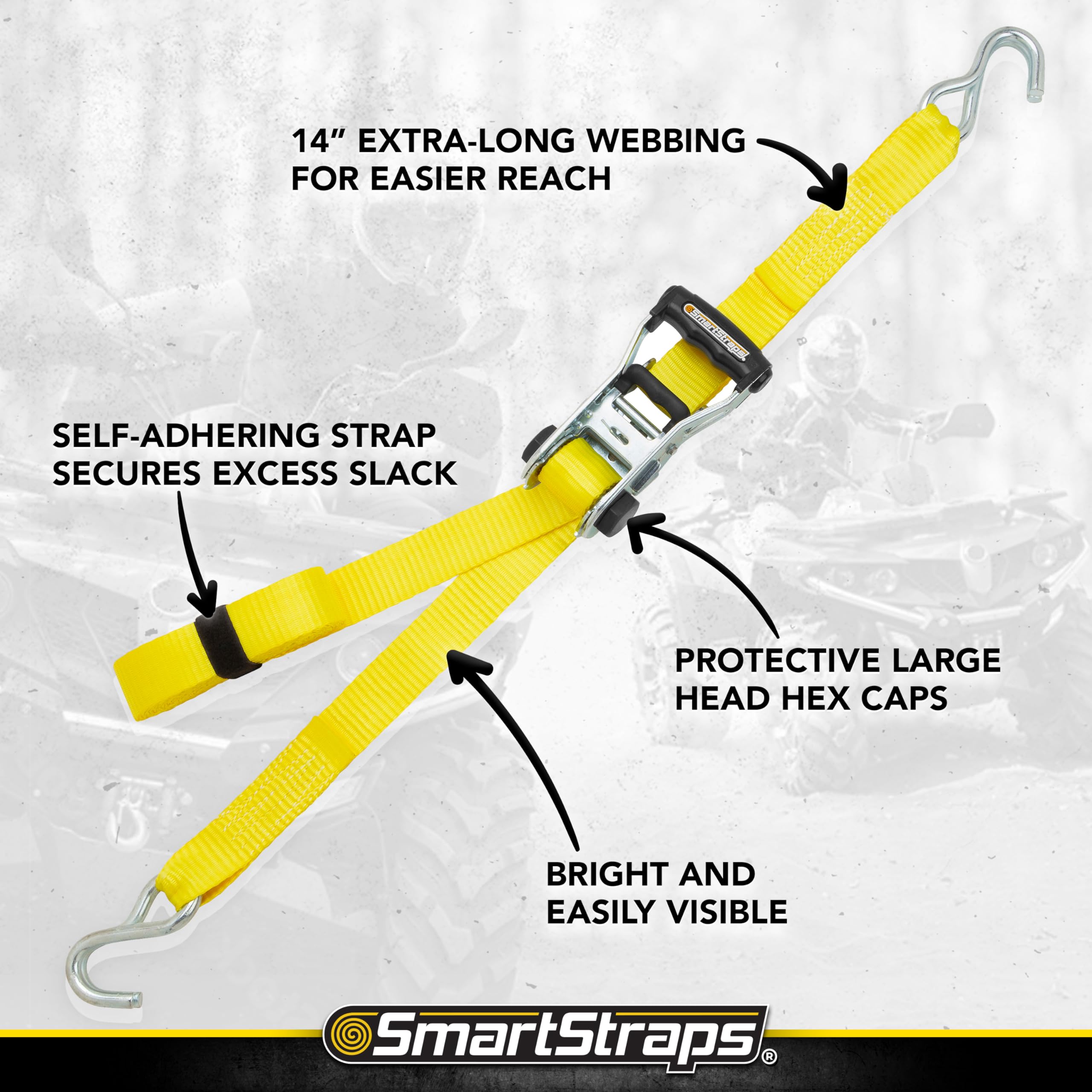 14’ SmartStraps Commercial Ratchet Tie Down Strap – 5,000lbs Break Strength, 1,667lbs Safe Work Load – Commercial Duty Tie Downs for High-Investment Heavier Loads
