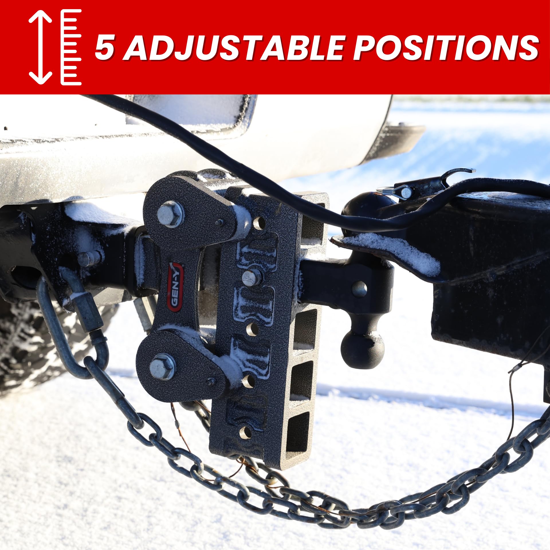 GEN-Y Heavy Duty Hitch Tow for 2.5" Receiver - 7.5" Drop/Rise with 5 Adjustable Positions, Includes Dual Ball Mount, Pintle Lock and Pins, 10,000 lbs Towing Capacity, 1,100 lbs Tongue Weight