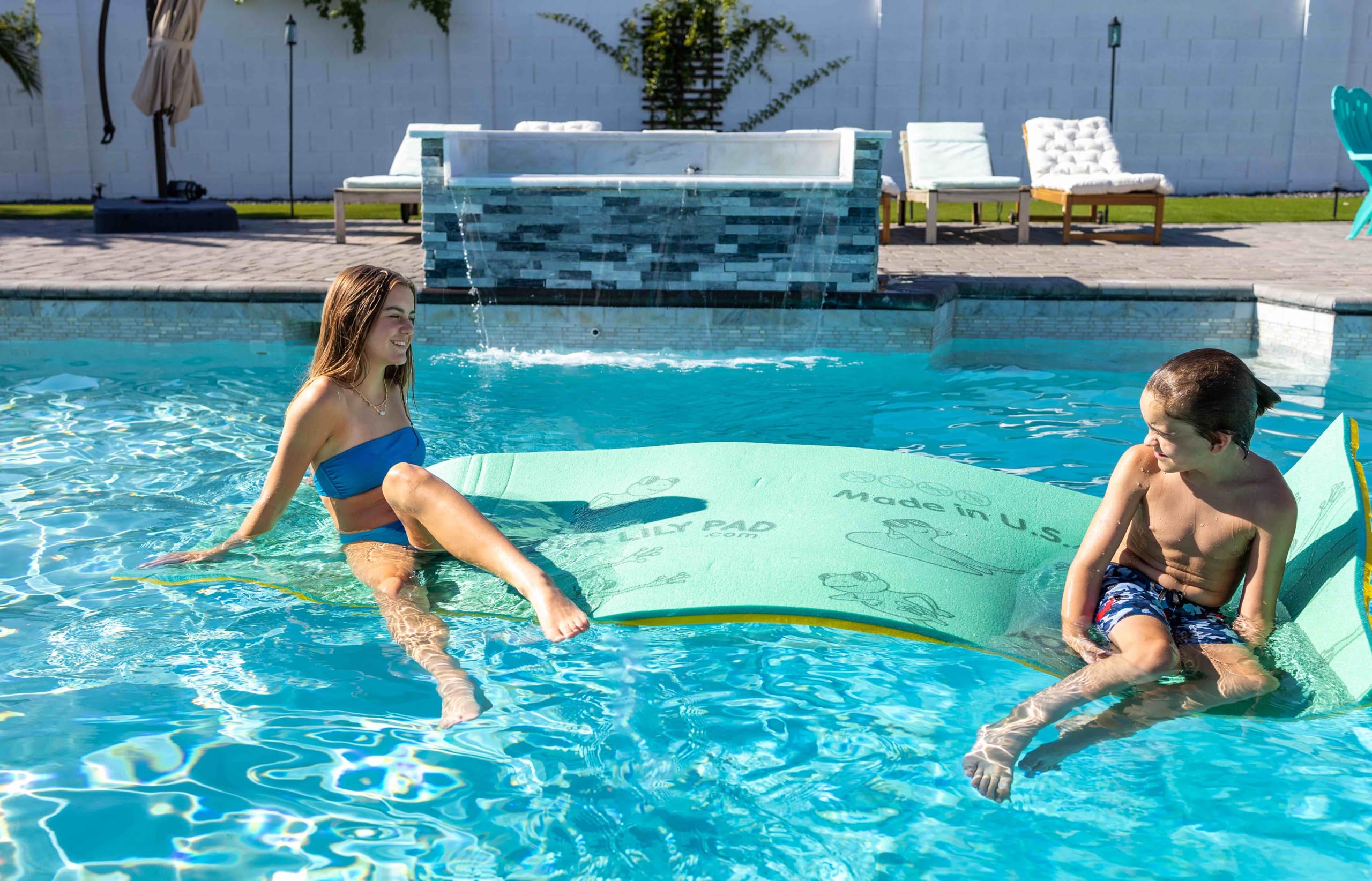 Aqua Lily Pad Floating Tadpole Pool Mat Foam Mattress Lounger Water Float with Pillow Straps and Bag for Swimming Pools and Lakes, Green/Yellow
