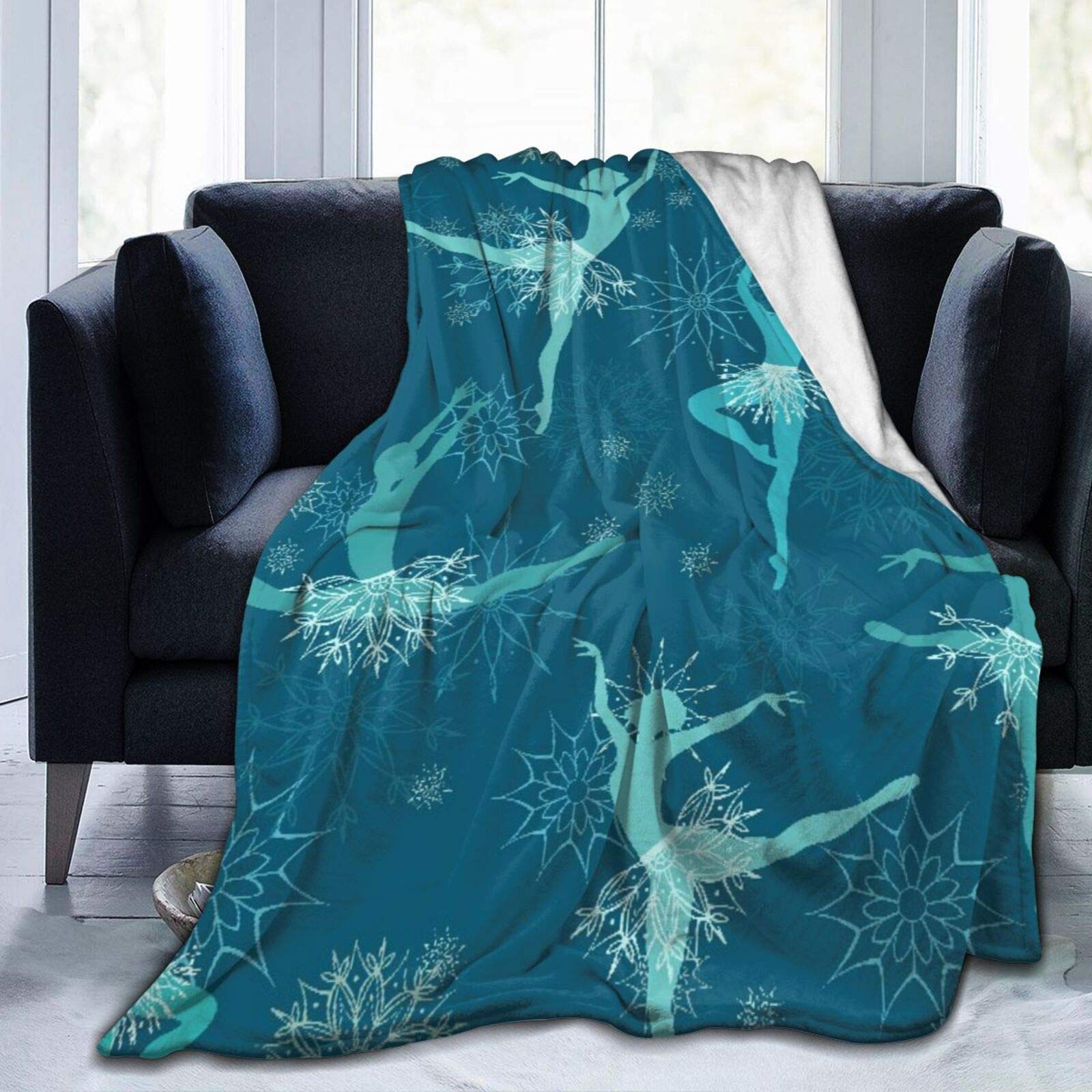 Janrely Custom Personalized Throw Blanket, Fancy Snowflake Ballet Dancers, Soft Comfortable Plush Blanket for Sofa Bedroom Travel Fluffy Blanket 40"X50"