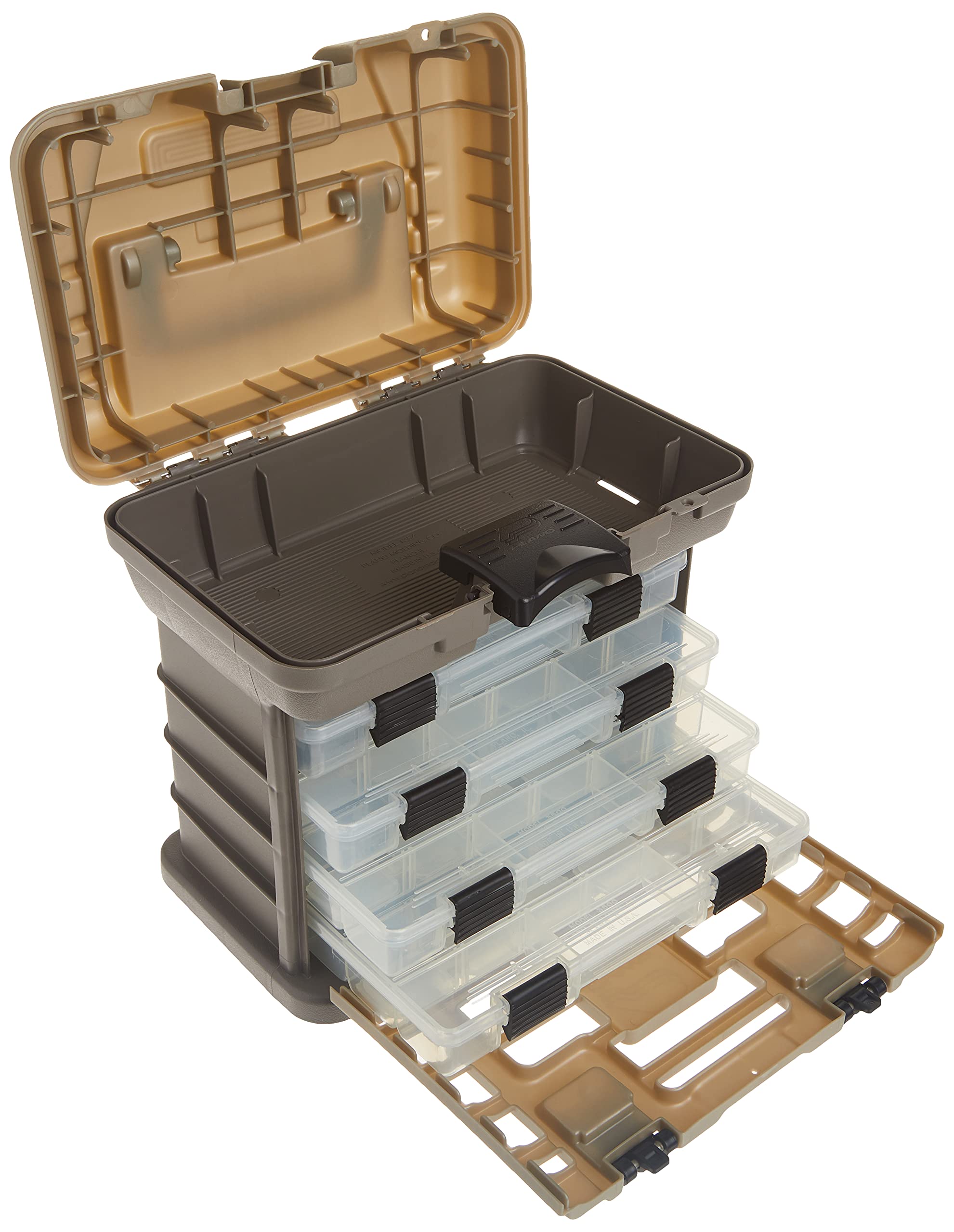Plano Molding Stow N' Go Pro Rack with 4 #23500s Prolatch Organizers, Graphite Gray, Sandstone