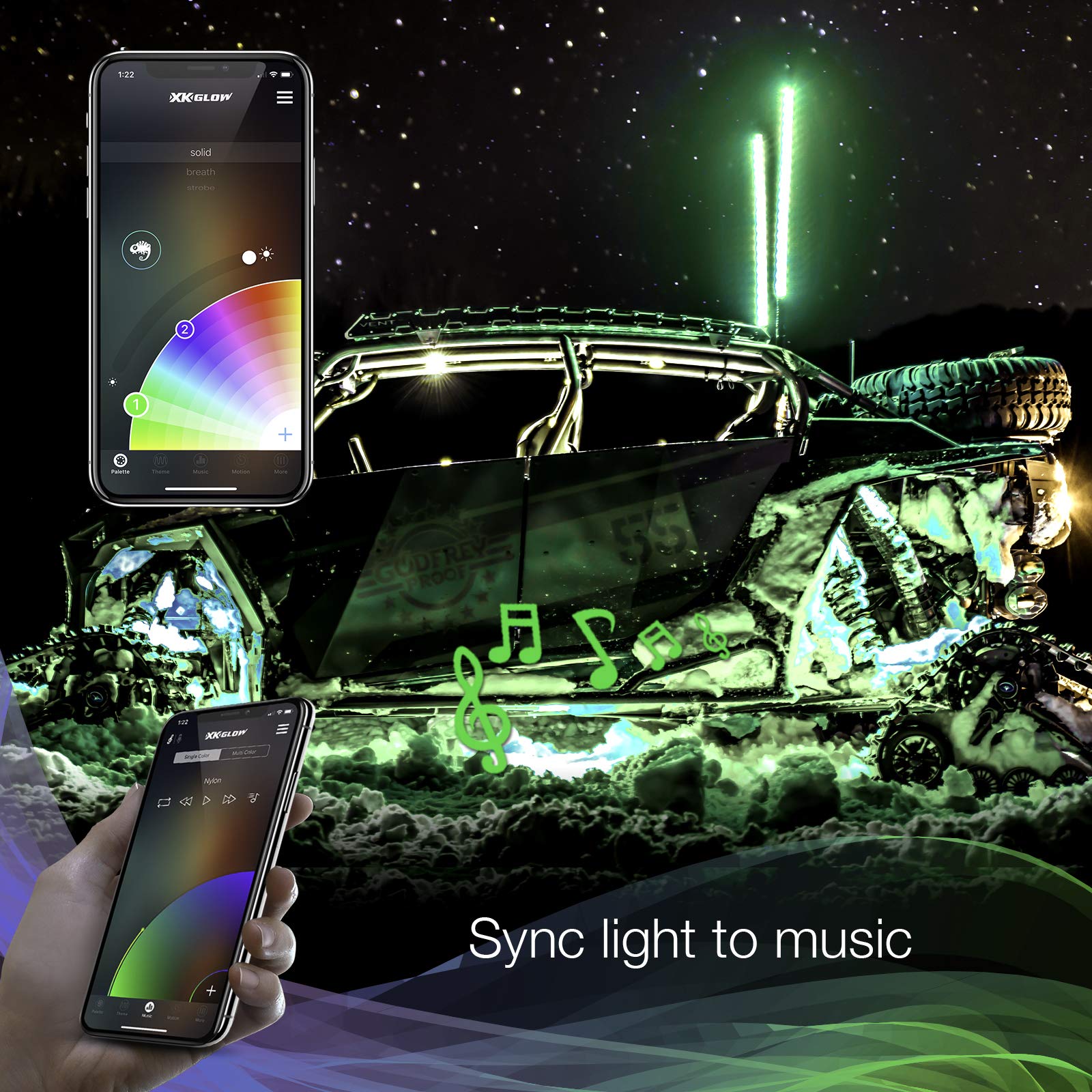 2x32in RGB Whip XKGLOW App Controlled Kit