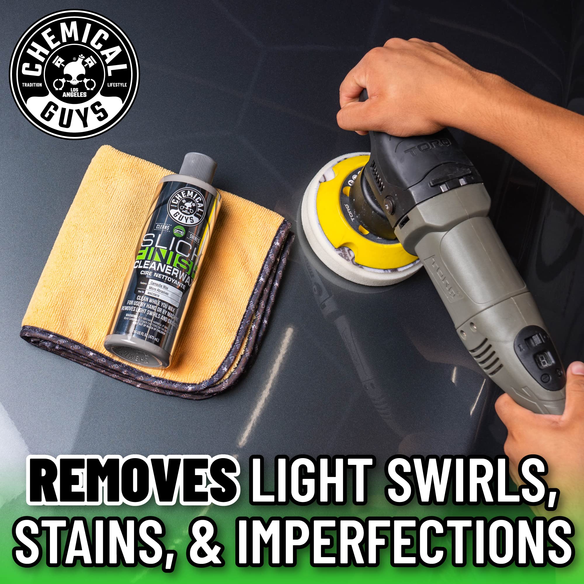 Chemical Guys Slick Finish Cleaner Wax WAC20616 Light Paint Cleanser & Brilliant Shine Carnauba Wax, 16 fl oz