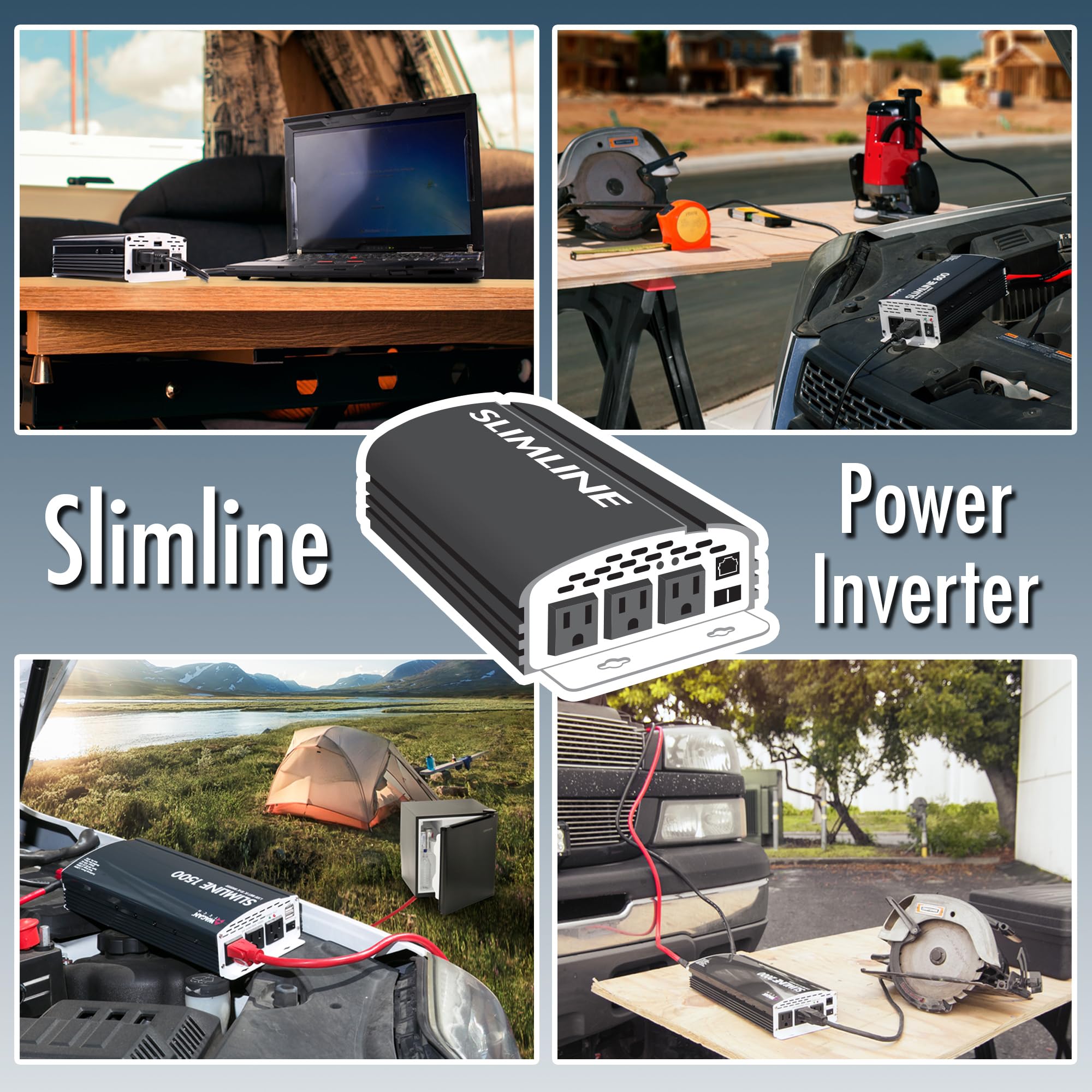 2000W Wagan Slim Line AC to DC Power Inverter 2000W TrueRated Continuous 4500W Surge Power DC 12V to AC 110V Power Inverter with 3 AC Outlets and 2A USB Charging Port