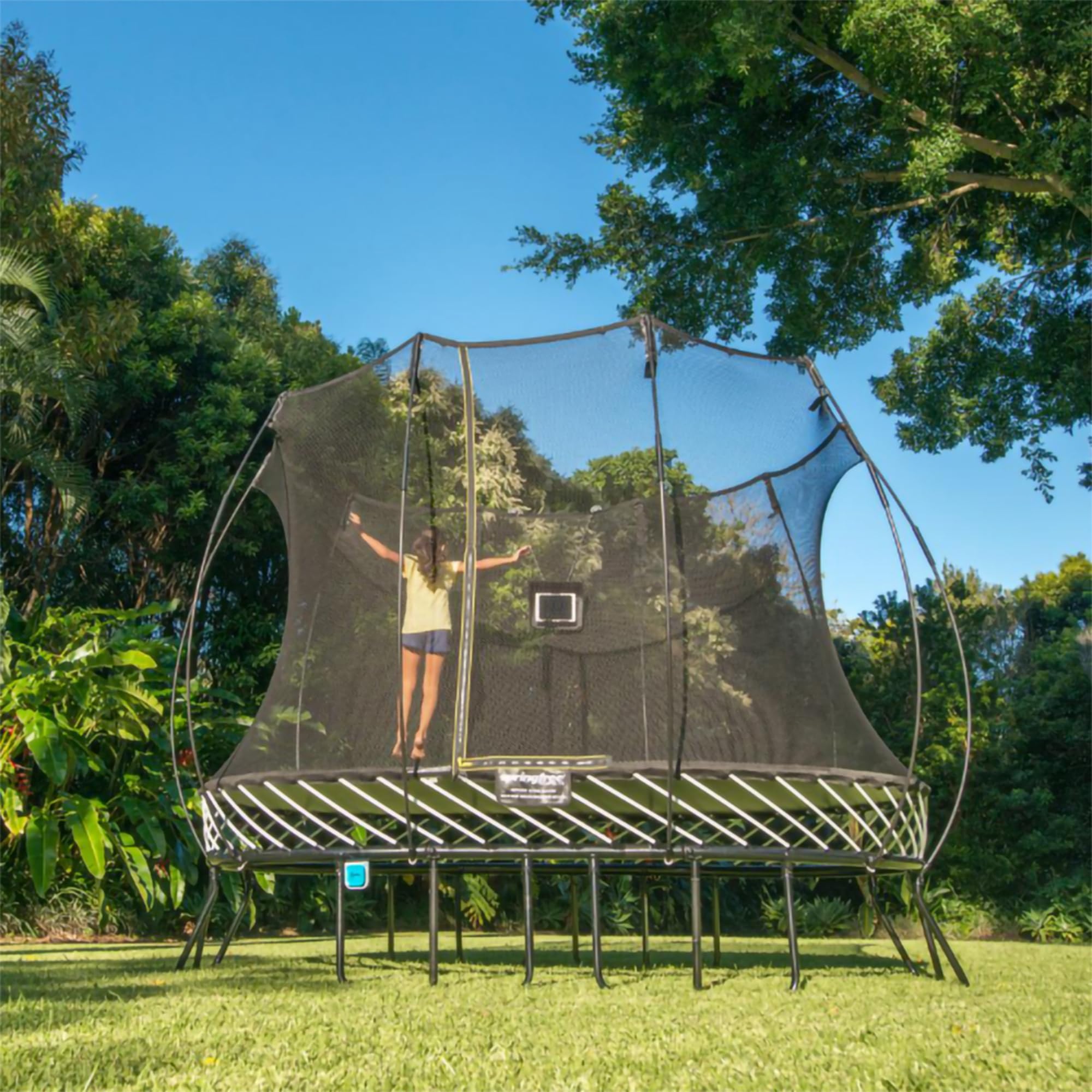 Springfree Basketball Hoop FlexrHoop Attachment for Trampolines with Ball & Pump - Soft Accessory for Outdoor Backyard Recreational Trampoline, Active Play & Jumping Fun for Kids, Adults & Family