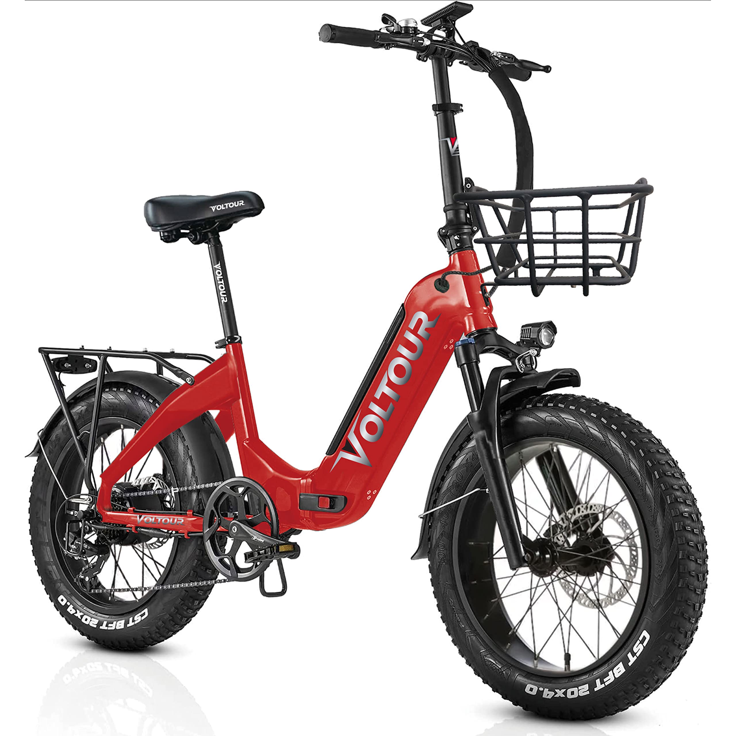 20EB-FOLDSTRED Voltour 20" Deluxe Folding E-Bike with Step Thru Frame - 750W, Red