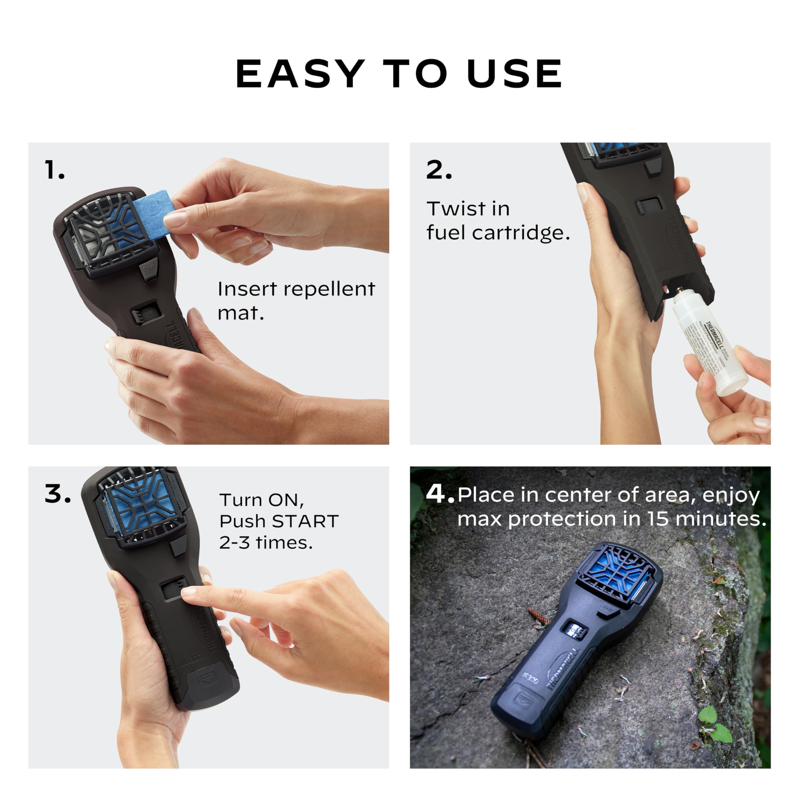 Black Thermacell MR300 Portable Mosquito Repeller; Contains Fuel Cartridge, 3 Mosquito Repellent Mats; 15-ft Zone of Protection, 12 Hours of Mosquito-Free Relief Included; DEET-Free, No Spray