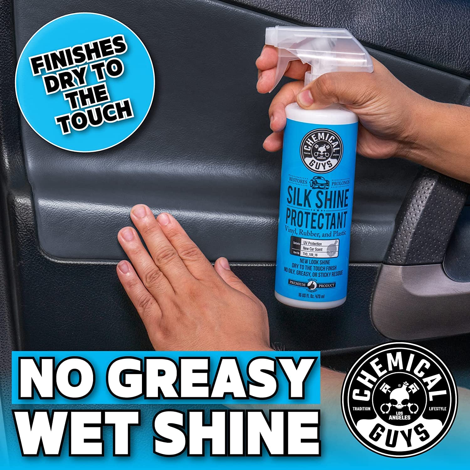 Chemical Guys Tire and Trim Dressing and Protectant Silk Shine – Non-Greasy Vinyl, Plastic & Rubber Spray, Plastic Restorer for Cars – Restores Shine for Cars, Trucks, Motorcycles, RVs, 16 fl oz