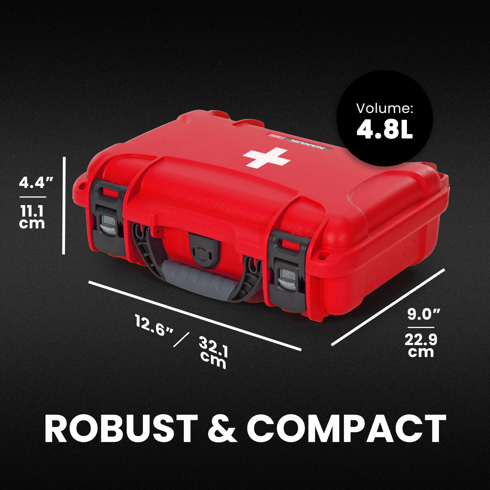 Waterproof NANUK 909 First Aid Box Empty – Durable, Medical Organizer Case, IP67-Rated, Dustproof, Impact-Resistant, and Floats (11.4" x 7.0" x 3.7") – Red