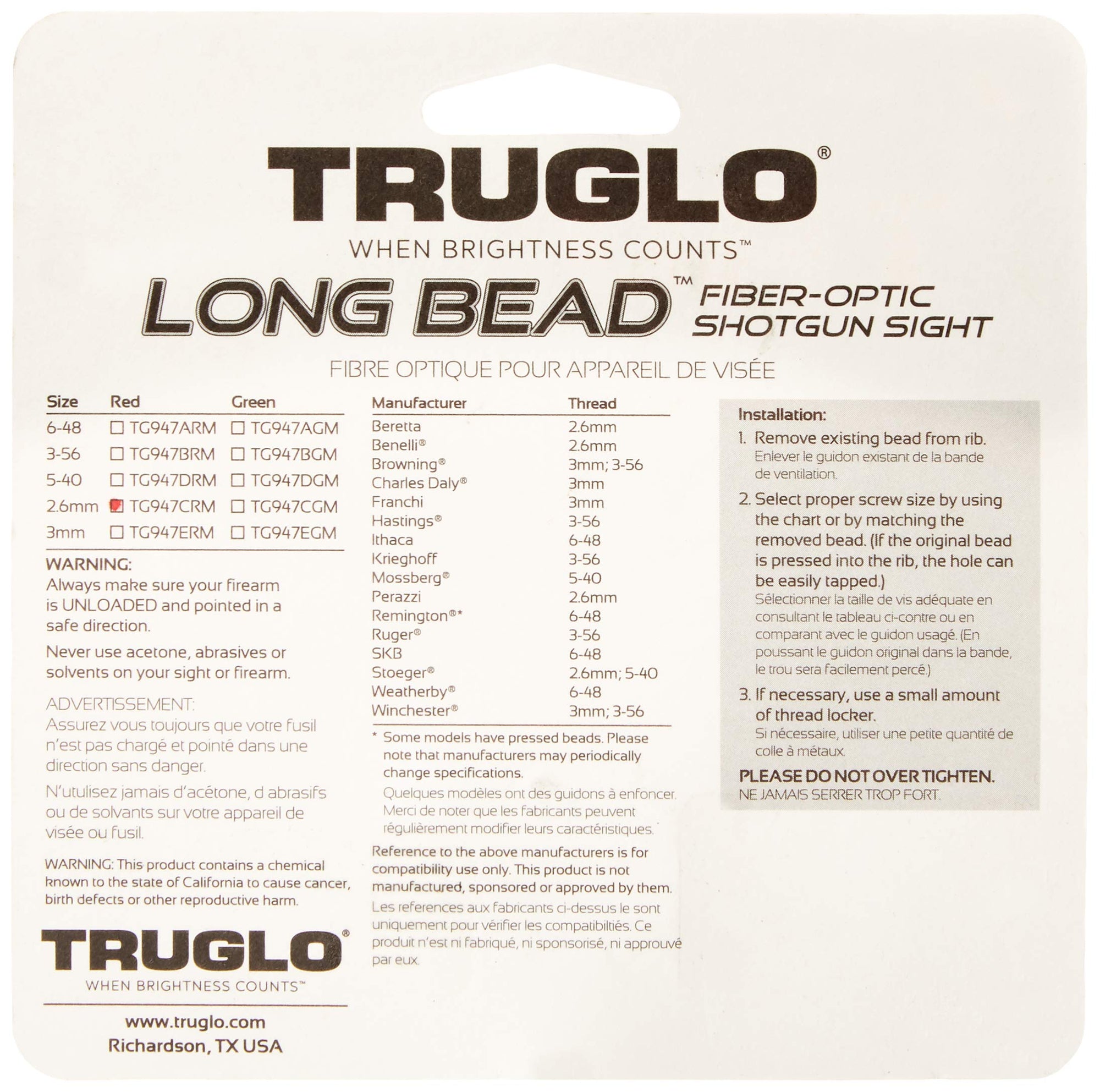 Long Bead TRUGLO Fiber Optic Sight 2.6mm Red