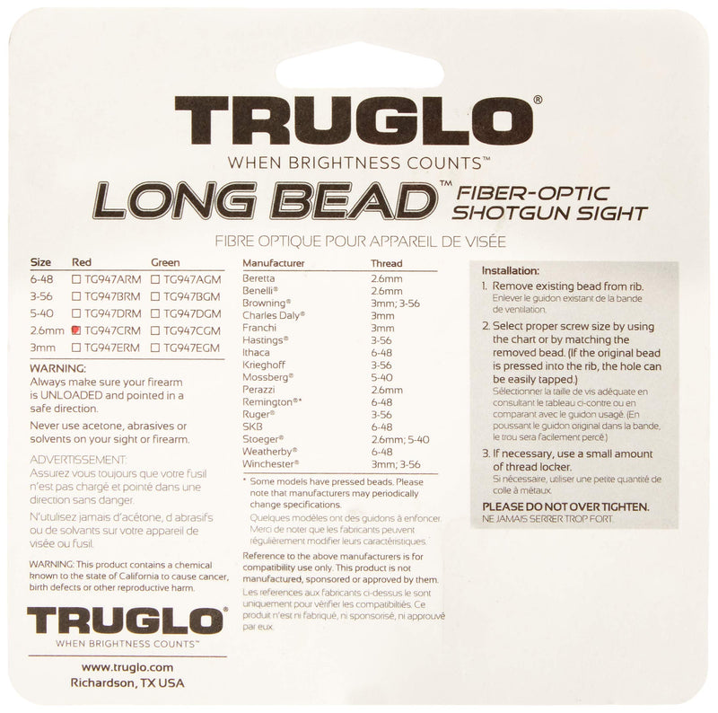 Long Bead TRUGLO Fiber Optic Sight 2.6mm Red
