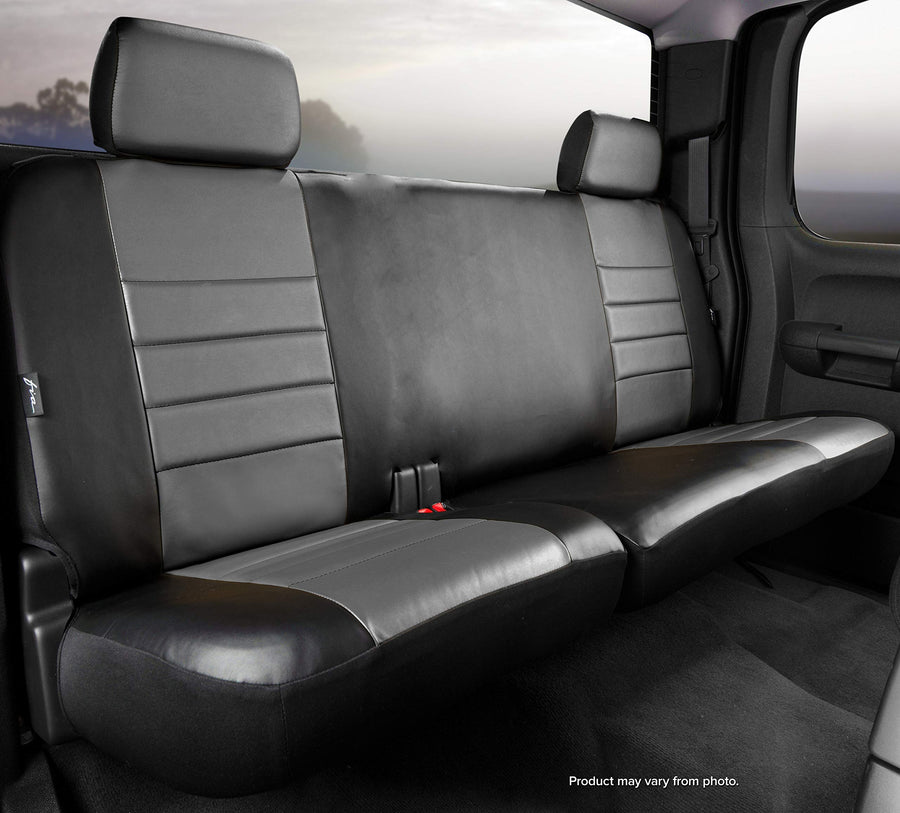 Custom Fit Rear Seat Cover, Fia SL62-67 Gray, Split Cushion 60/40 - Leatherette (Black w/Gray Center Panel)