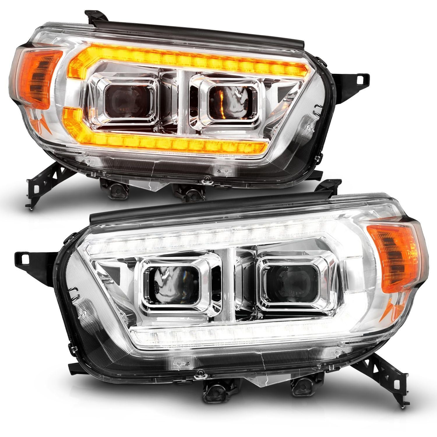 Chrome Projector Headlights Anzo With LED DRL And Sequential Turn Signal
