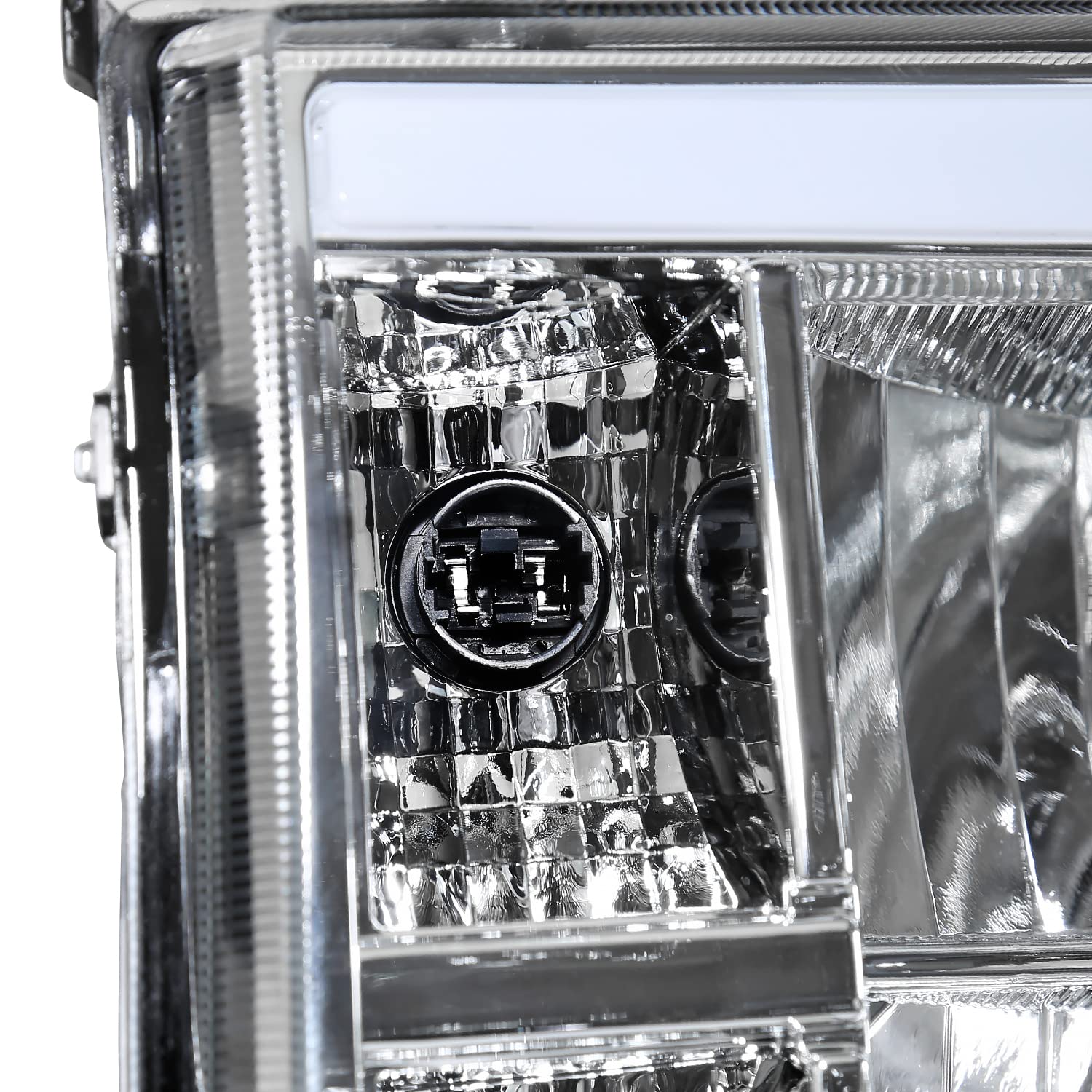 Chrome Headlights w/LED Bar SPEC-D TUNING Compatible with 2007-2013 GMC Sierra 1500, 2500HD, 3500HD, Left + Right Pair Headlamp Assembly