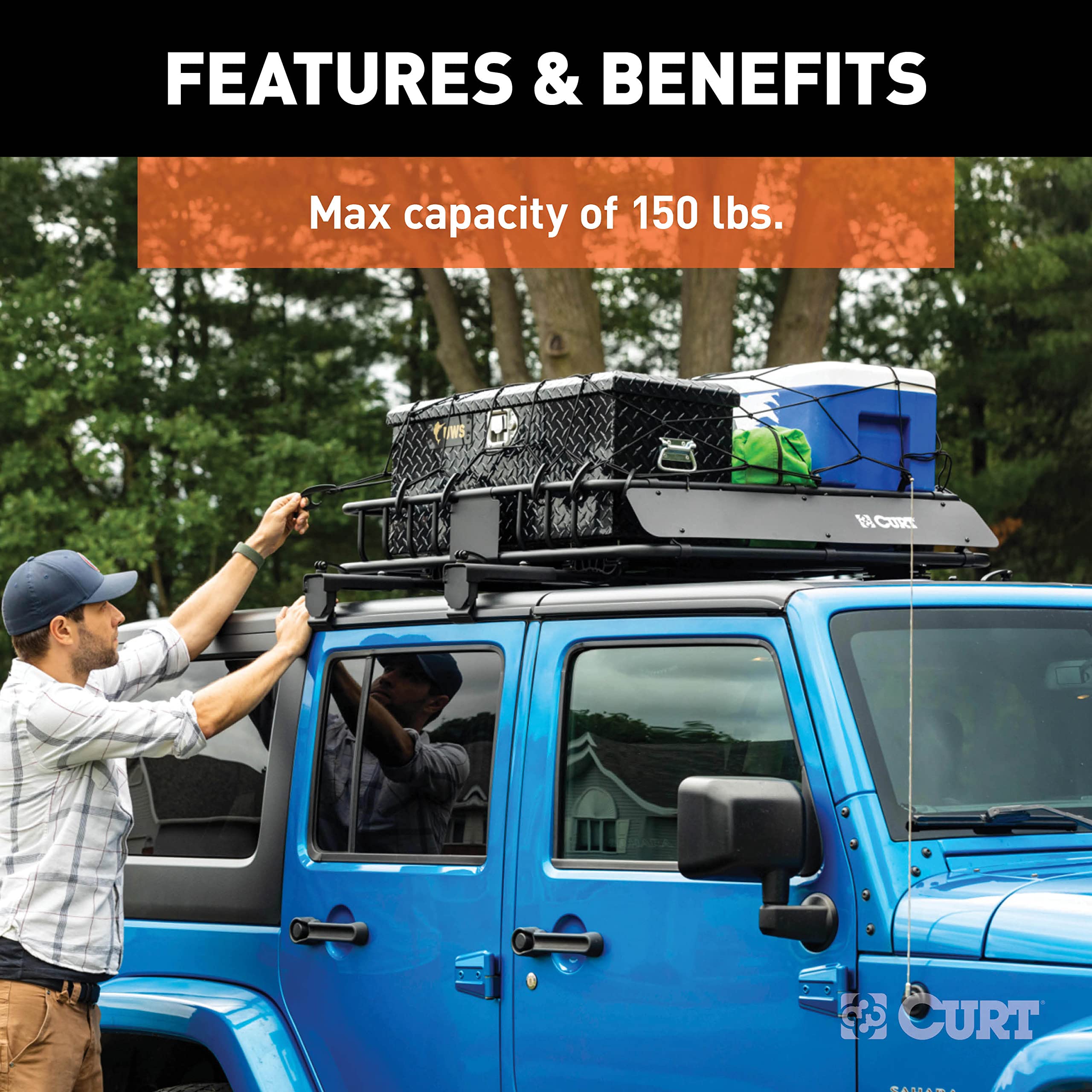 CURT Black Steel Quick-Release Roof Rack Crossbars, Fits Select Jeep Wrangler JK 18119