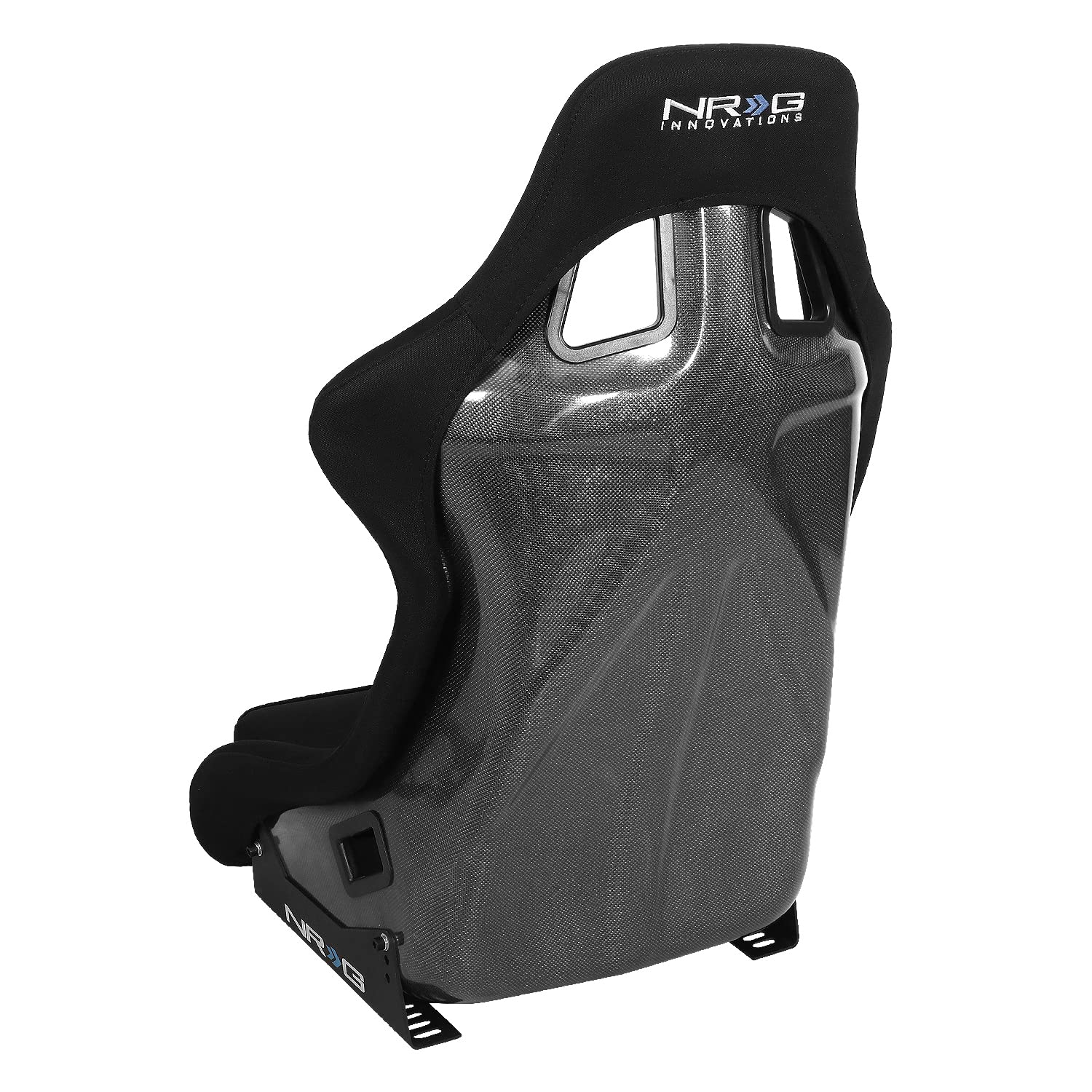 NRG Innovations Fixed Back NRG-RSC-302CF-SL Bucket Racing Seat with Universal Side Mount Bracket, Silver Carbon Fiber Back, Black/Silver