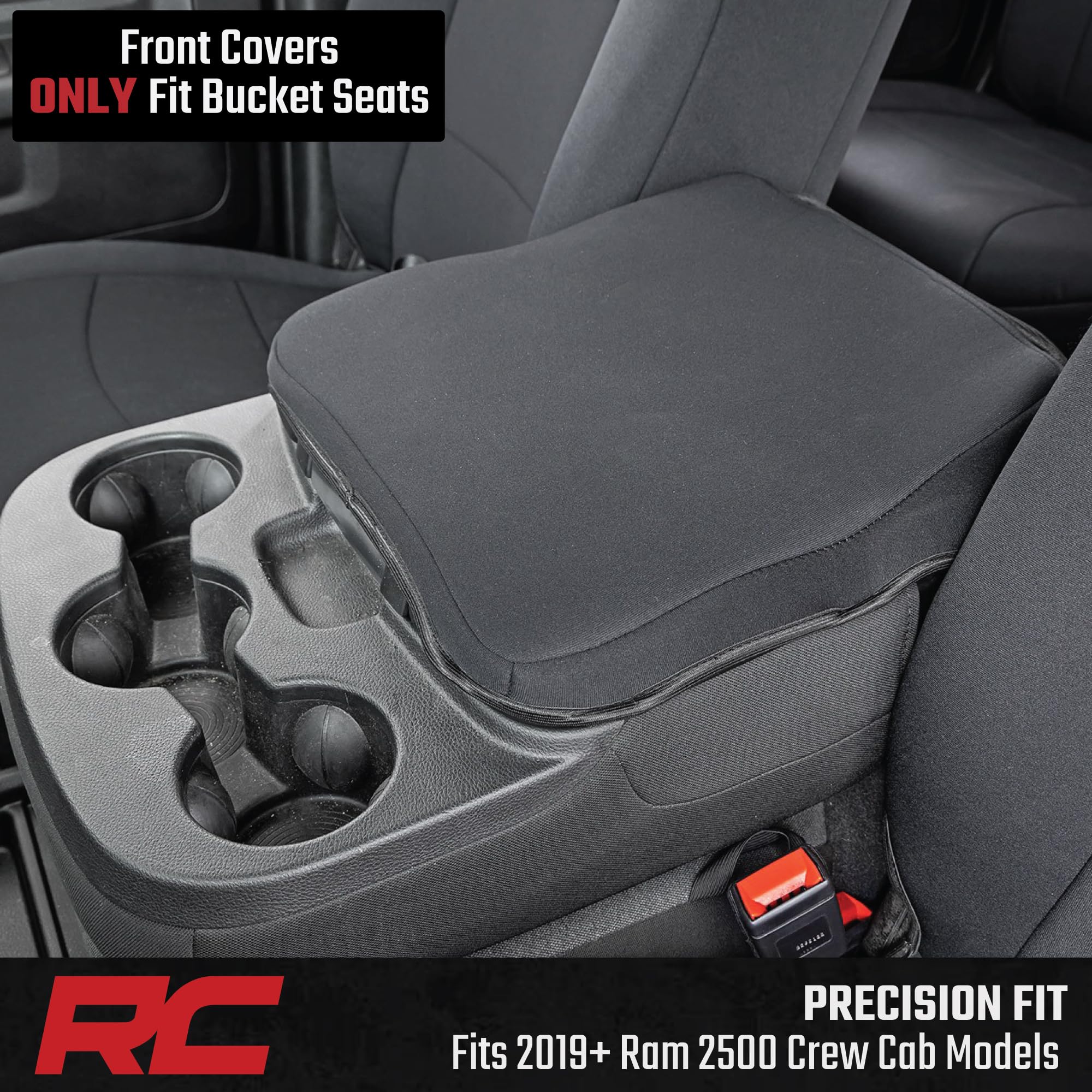Rough Country Seat Covers Neoprene for Dodge Ram (2019-2024) - UV & Water Resistant, Foam Padded Truck Seat Covers - Full Set, Black, Front & Rear