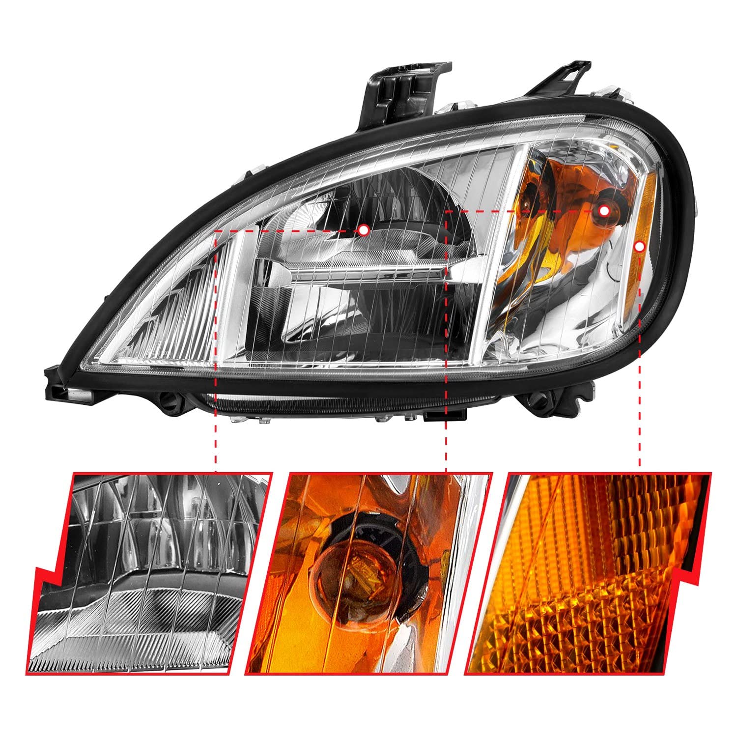 1996-2013 Freightliner Columbia Anzo USA LED Crystal Headlights Chrome Housing w/Clear Lens (Pair) (131029)