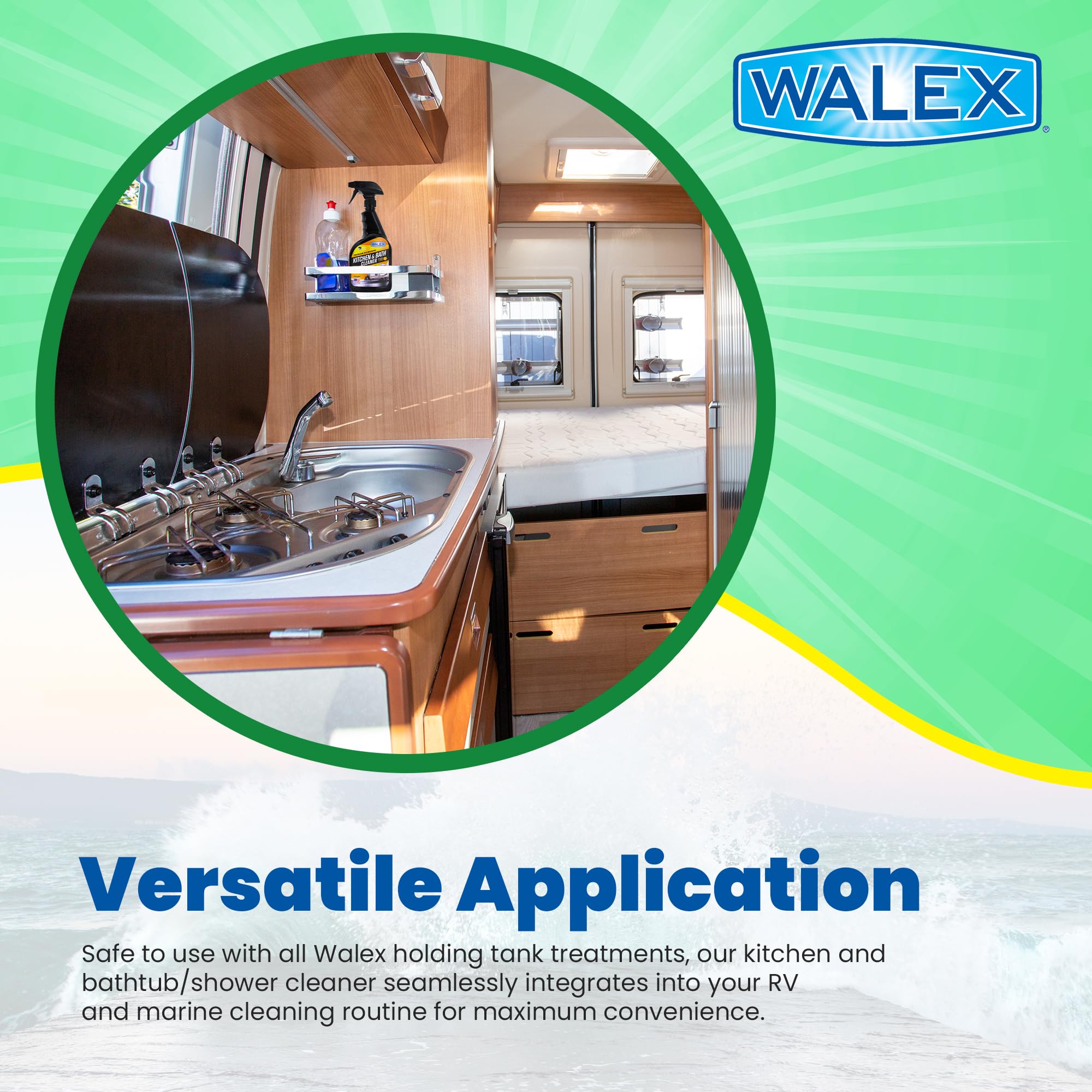 Walex RV/Marine Premium Kitchen & Bath Cleaner - Cleans Counters, Sinks, and Surfaces, Naturally Derived Formula, Refreshing Citrus Fragrance, Ideal for RV, Boat, & Camper Use, Septic Safe, 32 oz
