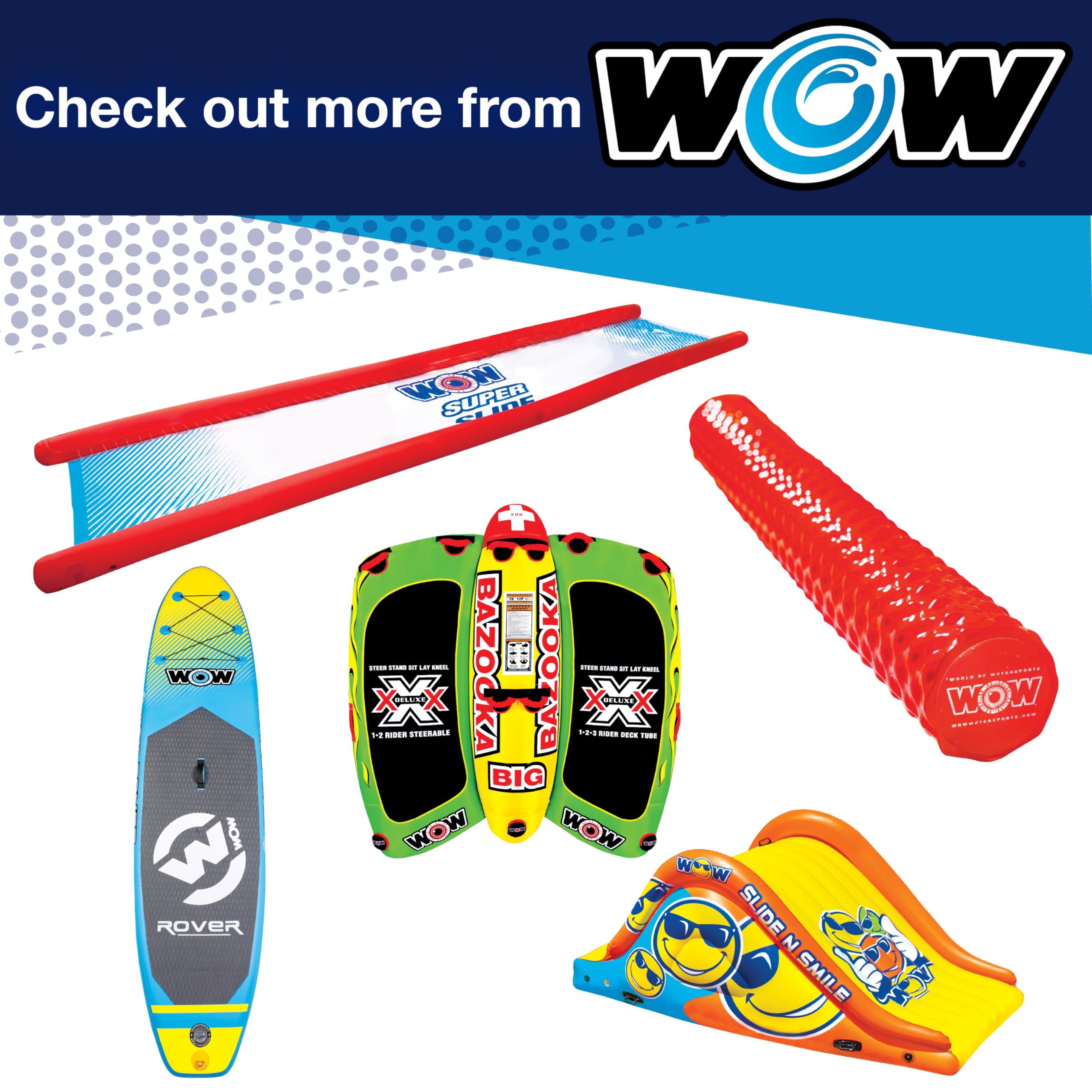 Flat Blue Foam Pool Noodle - WOW Sports - Perfect For Pool Parties & Swim Training - Floatation Device for Adults & Children - Pool Accessory - 52" Long