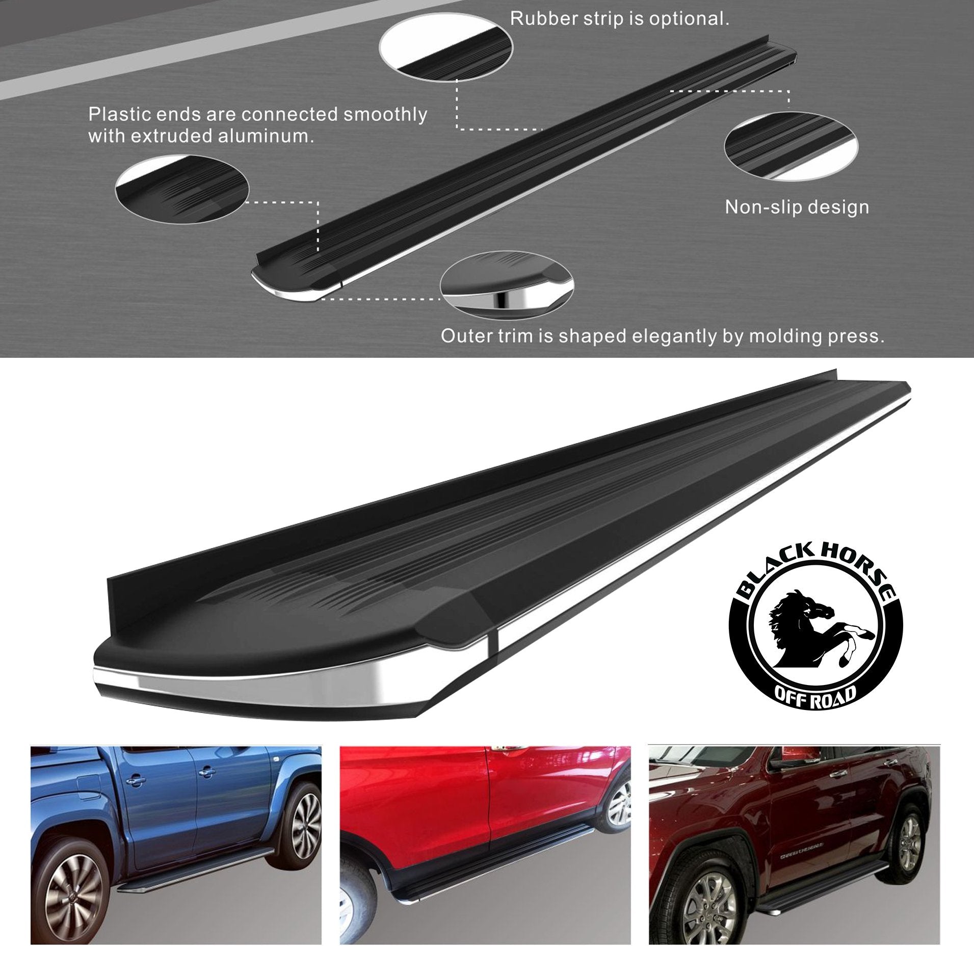 Exceed Black Horse Running Boards Compatible with 2015-2020 Jeep Renegade-EX-J267