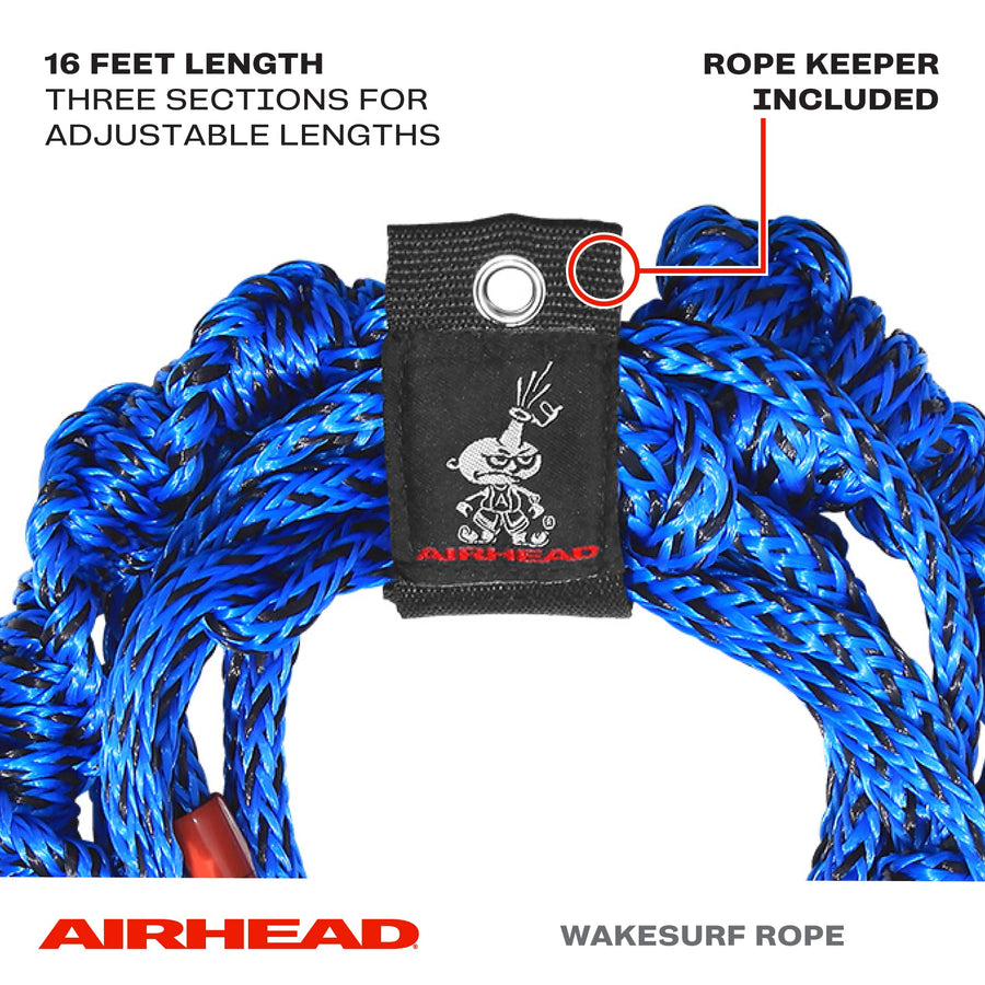 Spiral Braid Airhead Wakesurf Rope, 3 Sections, 16-Feet