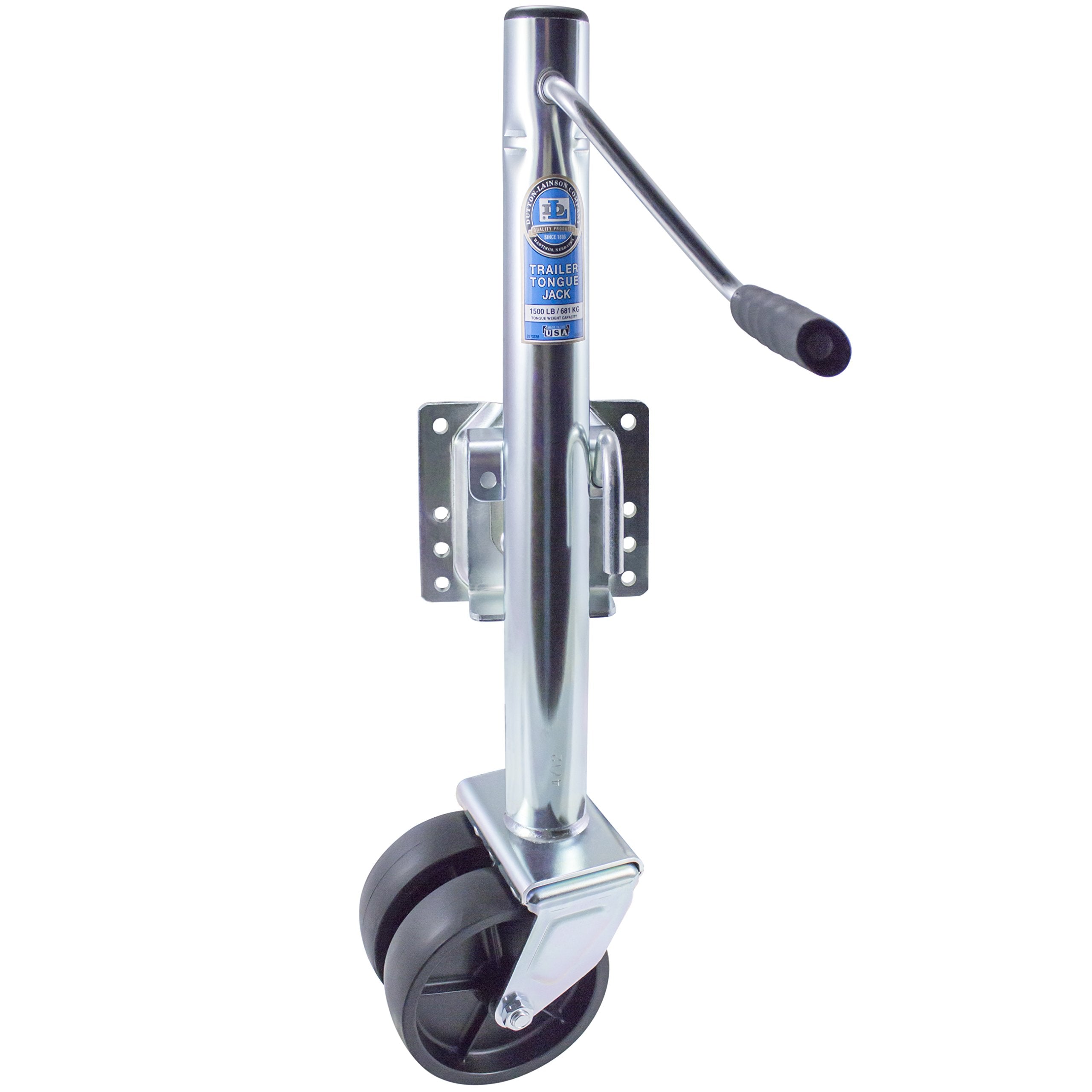 Dual Wheel Tongue Jack - Dutton-Lainson Company (6800) - Marine Jack Swivel for Boat, Towing & Other Trailer Applications - 1500 lb Capacity, 12" Total Travel, 6" Wheels, Silver Finish - Made in USA