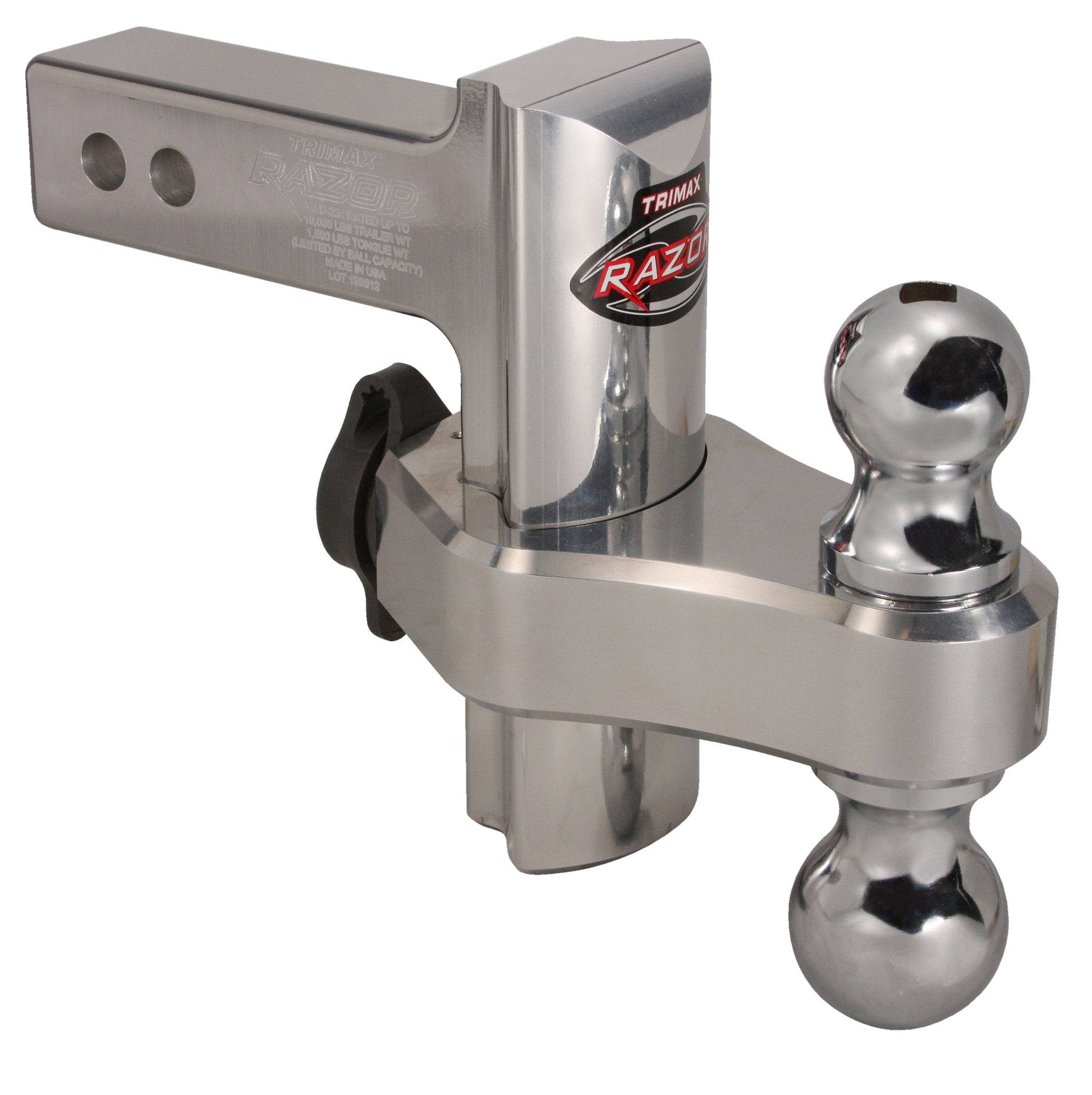 TRIMAX Razor XTR 6" Adjustable Drop Hitch TRZ6AL – Truck, Trailer, Camper, Boat, Polished Aluminum, 2" Receiver, Locking Dual Ball Mount (2" & 2-5/16"), 10,000 lbs GTW, Rise/Drop Design