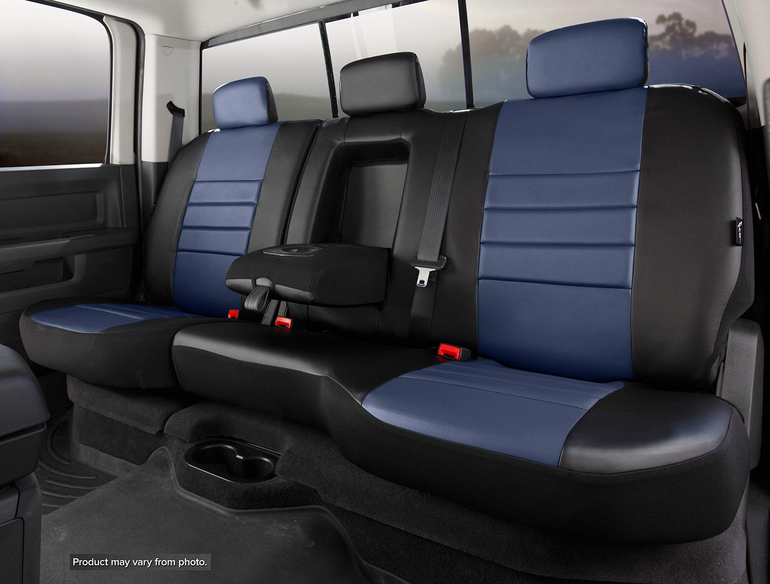 FIA Blue SL62-62 Custom Fit Rear Seat Cover, Split Seat 60/40 - Leatherette (Black W/Blue Insert)