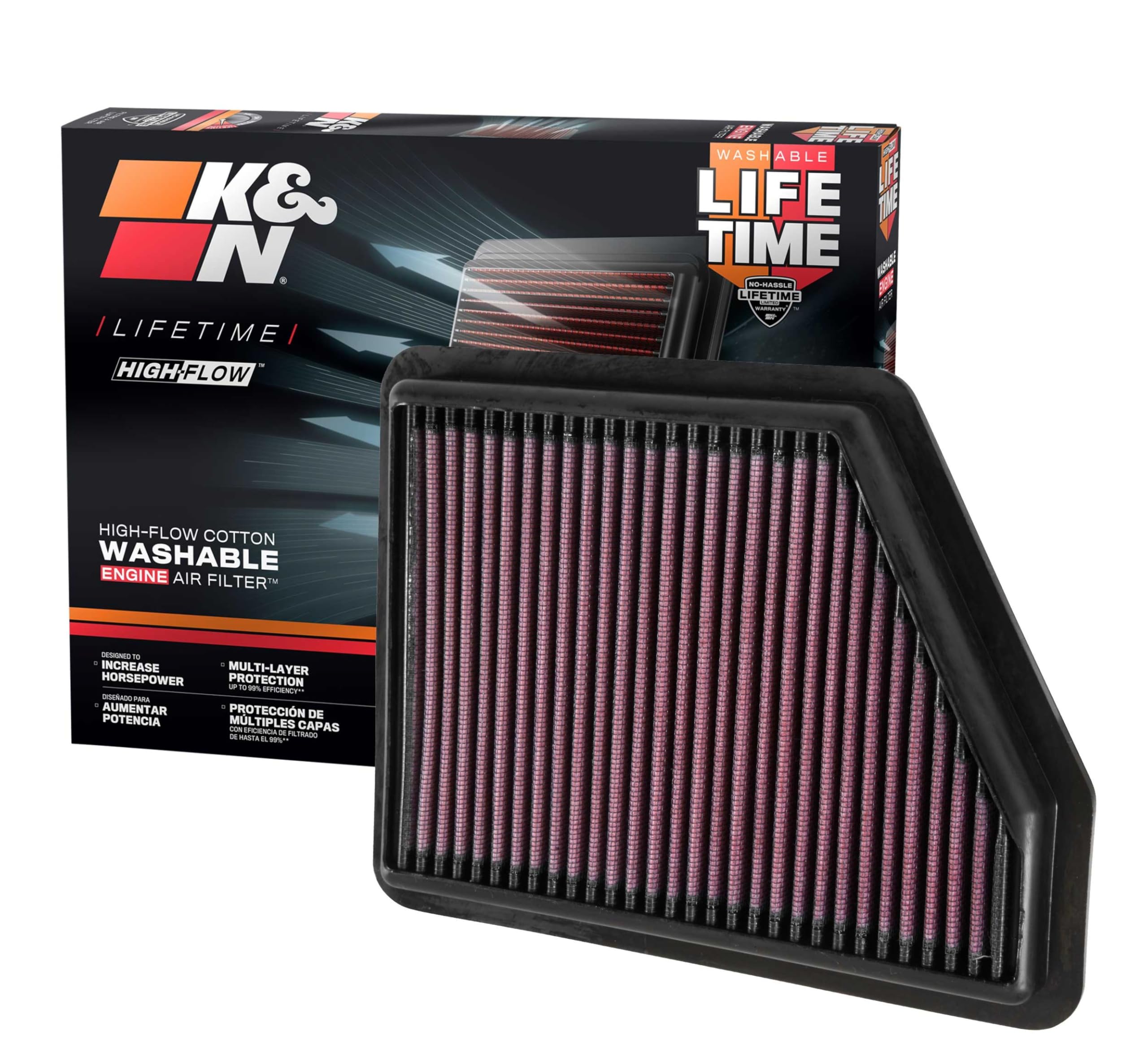 High-Flow K&N Original Lifetime Engine Air Filter: Increase Power: Premium, Washable: Compatible with 2016-2025 HONDA: Civic, HR-V, 33-5045
