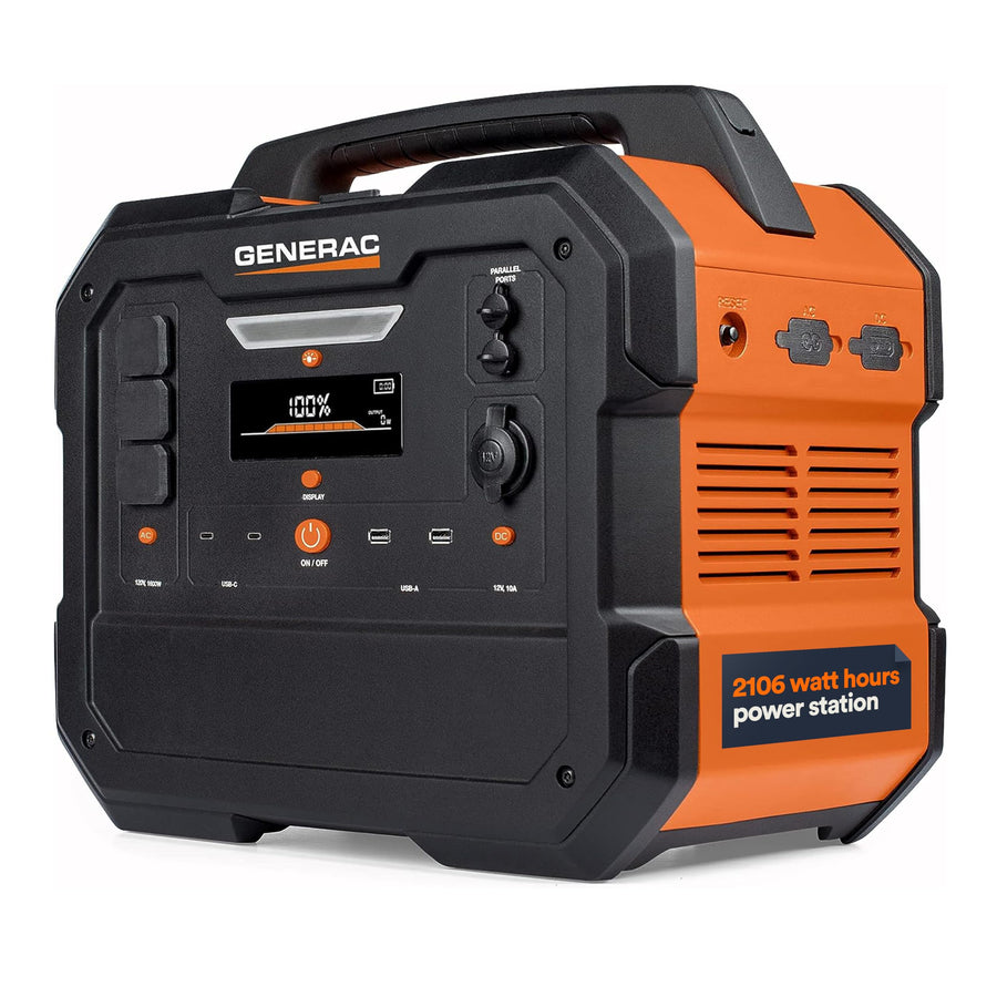 Portable Power Station Generac 2106Wh with Lithium-Ion Battery - Clean, Emission-Free Power - Wirless Charging Pad and Compact Design - Camping, RV, Indoor/Outdoor Use - Orange/Black