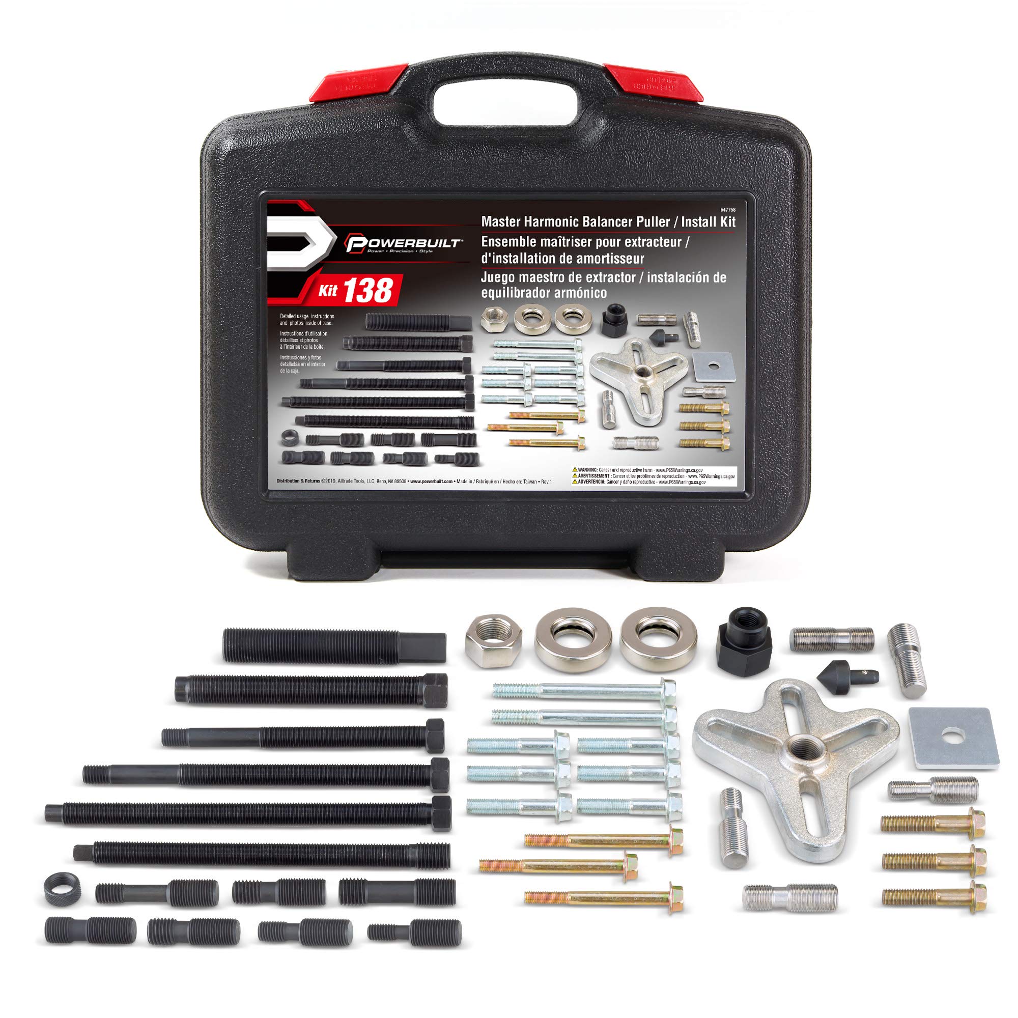 Powerbuilt Harmonic Puller & Installer Balancer, Specialty Tools Car Engine & Vehicle Drive Train, Crankshaft, Pulleys, and Gears 40 Piece - 647758
