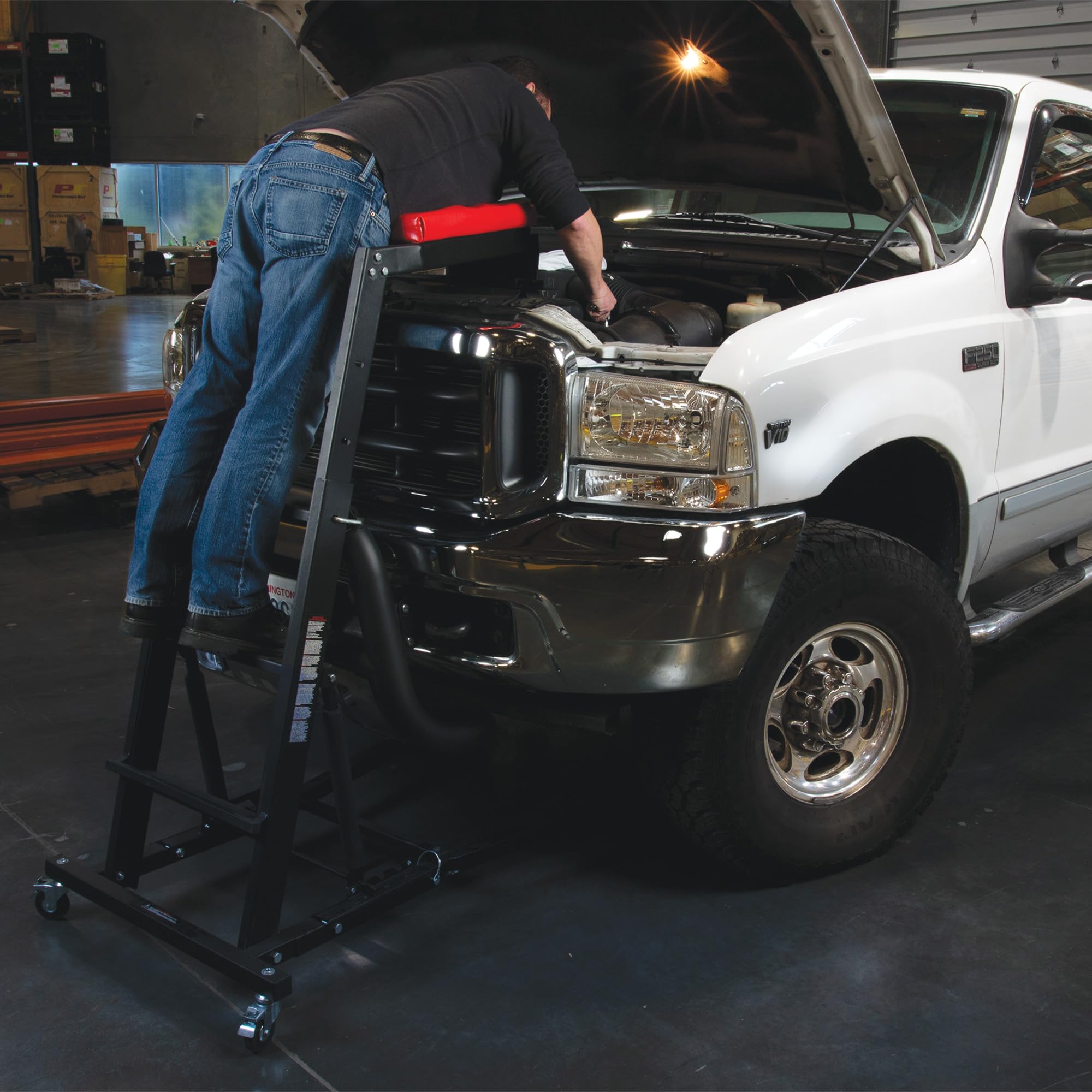 High Top Performance Tool W85038 Adjustable Creeper to Work On Vehicles, Black/Red, 45-66-inch Height