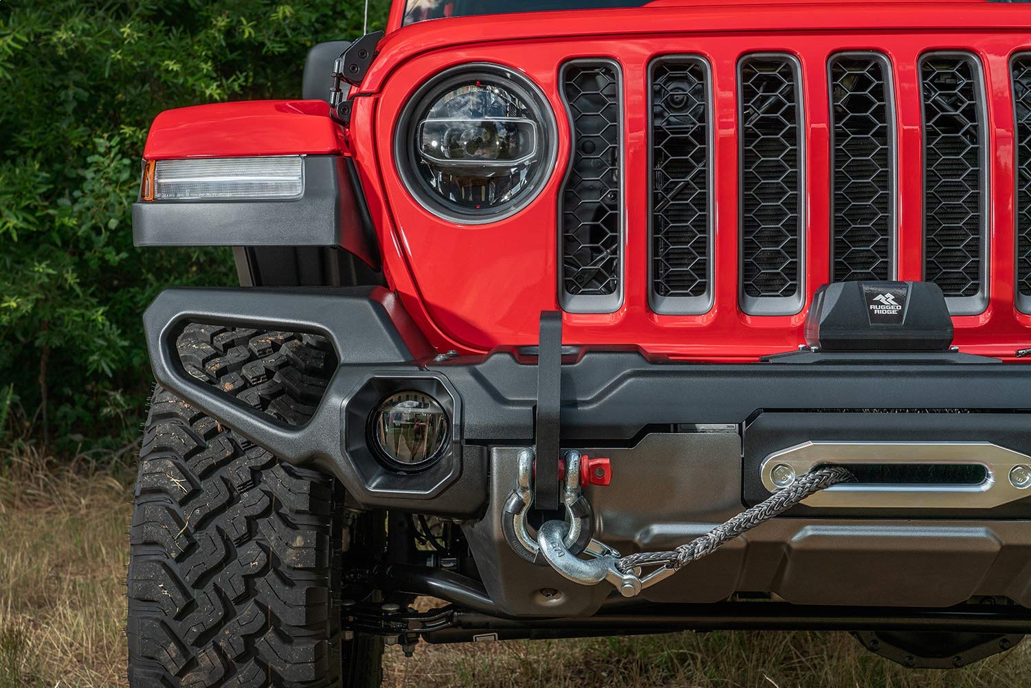 Venator Rugged Ridge Bumper, Front for Jeep Wrangler/Gladiator | Full Width w/Winch Tray, Steel, Black | 11549.42 | Fits 2018-2025 Jeep Wrangler JL; 2020-2025 Jeep Gladiator JT