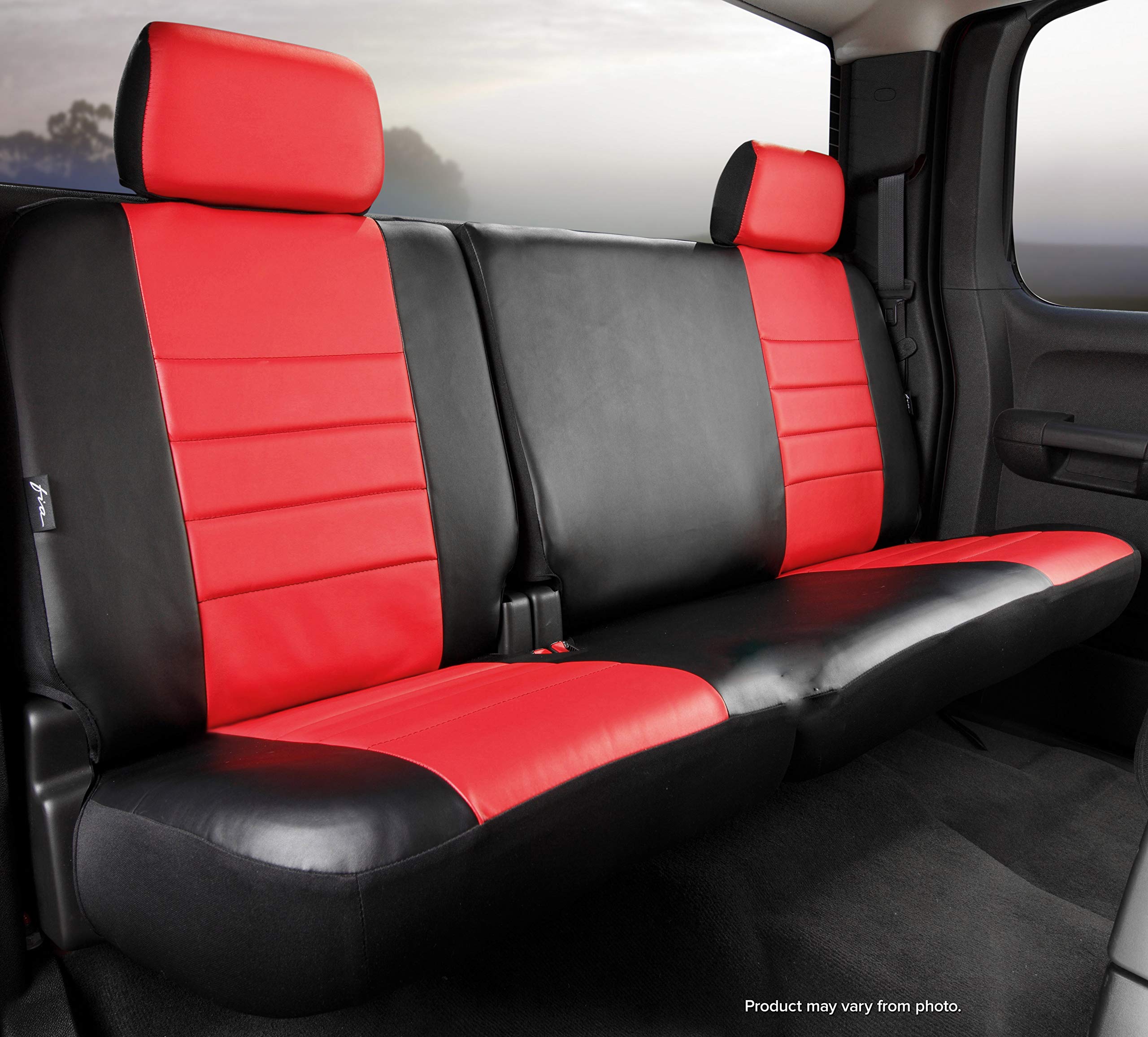 Custom Fit Fia SL65-11 RED Rear Seat Cover Split Backrest 60/40 - Leatherette (Black w/Red Center Panel)