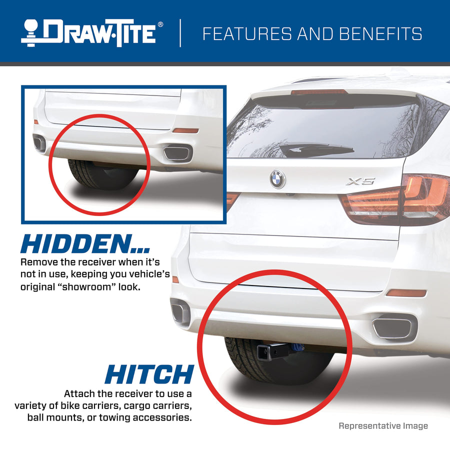 Hidden Hitch Draw-Tite 76922, Completely Hidden Trailer Hitch, 2 in. Removable Receiver, Black, Compatible with 2019 – 2026 Volvo XC40
