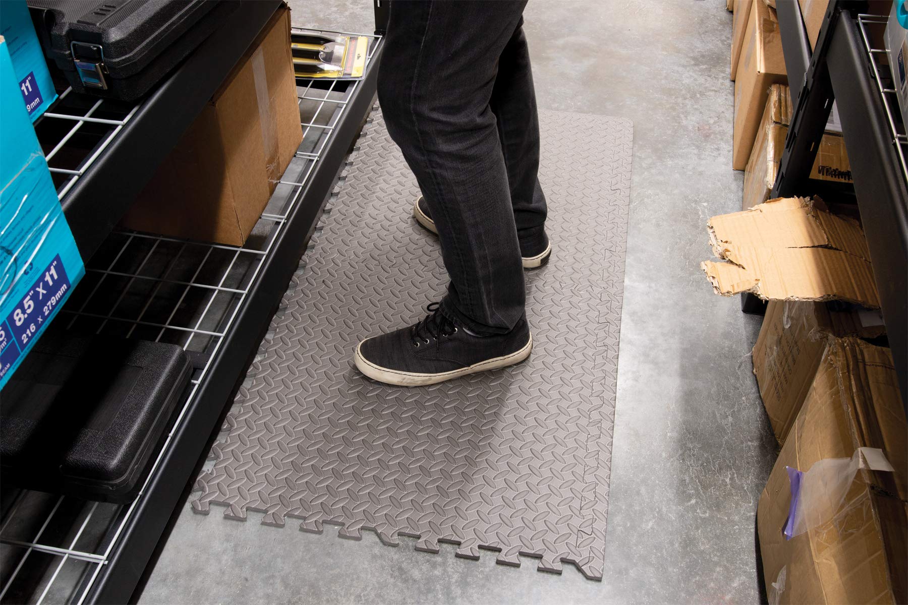 12-Inch X 12-Inch Performance Tool W88988 Protective Diamond Shape Anti-Fatigue Interlocking Floor Mat (12 Square Feet), Grey