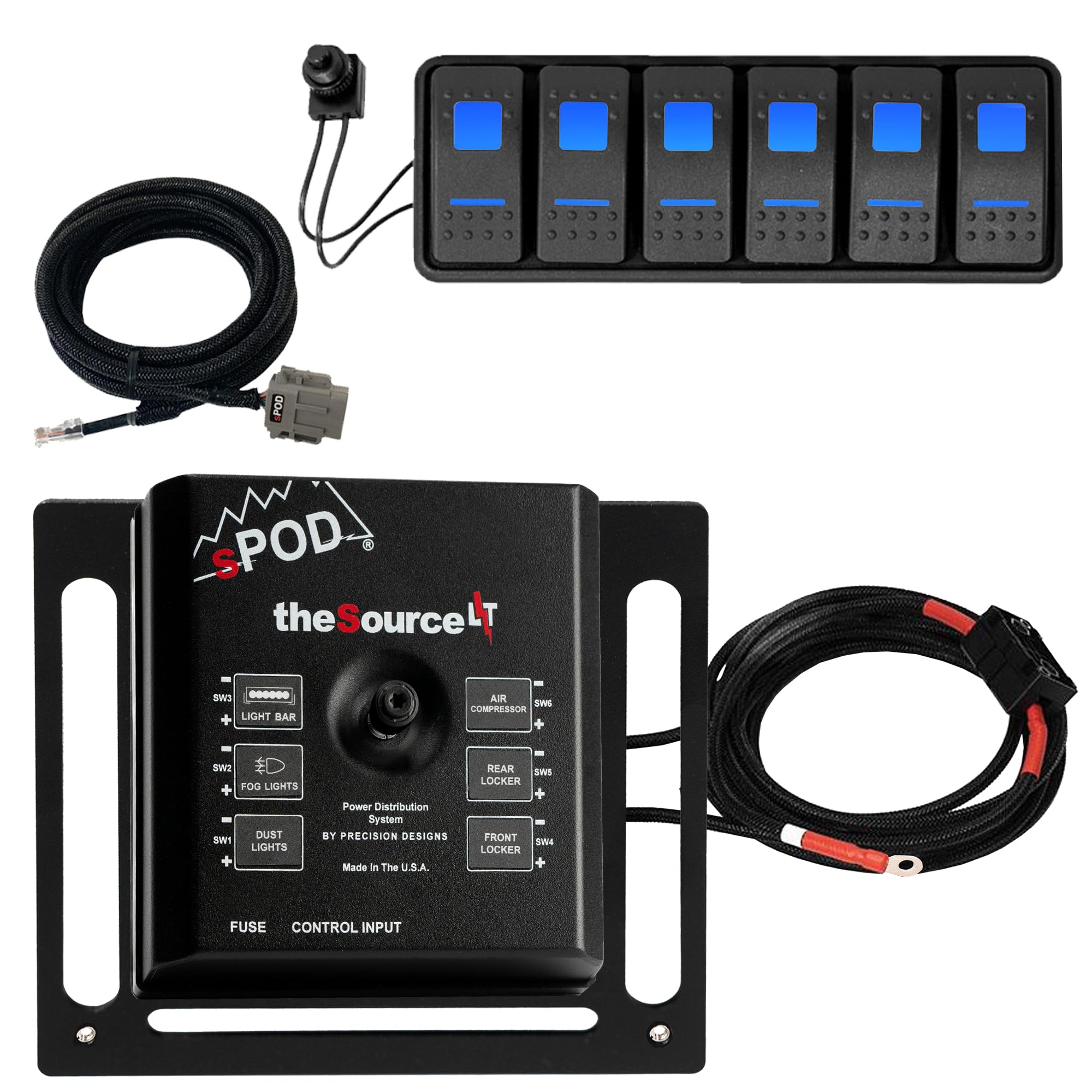 6 Circuit SPOD SourceLT Controller with Blue LED Switch Panel, Universal Fit (36-inch Battery Cable)